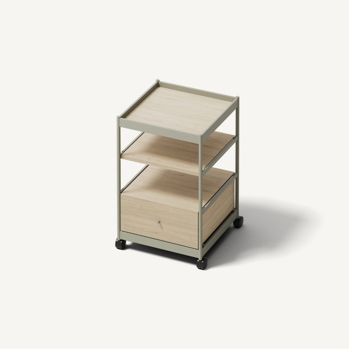 Beside Mid Frame, 1 Pc Drawer, 2 Pcs Shelves Forest Green/Oak