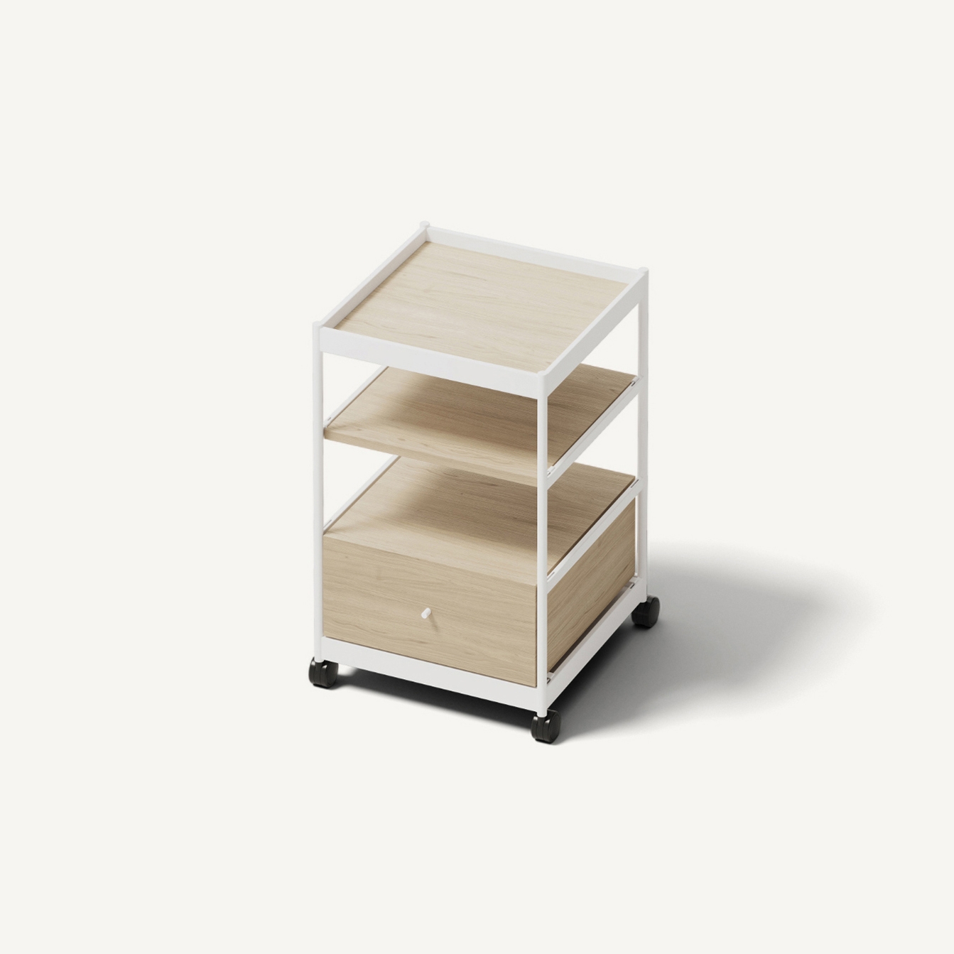 Beside Mid Frame, 1 Pc Drawer, 2 Pcs Shelves Signal White/Oak