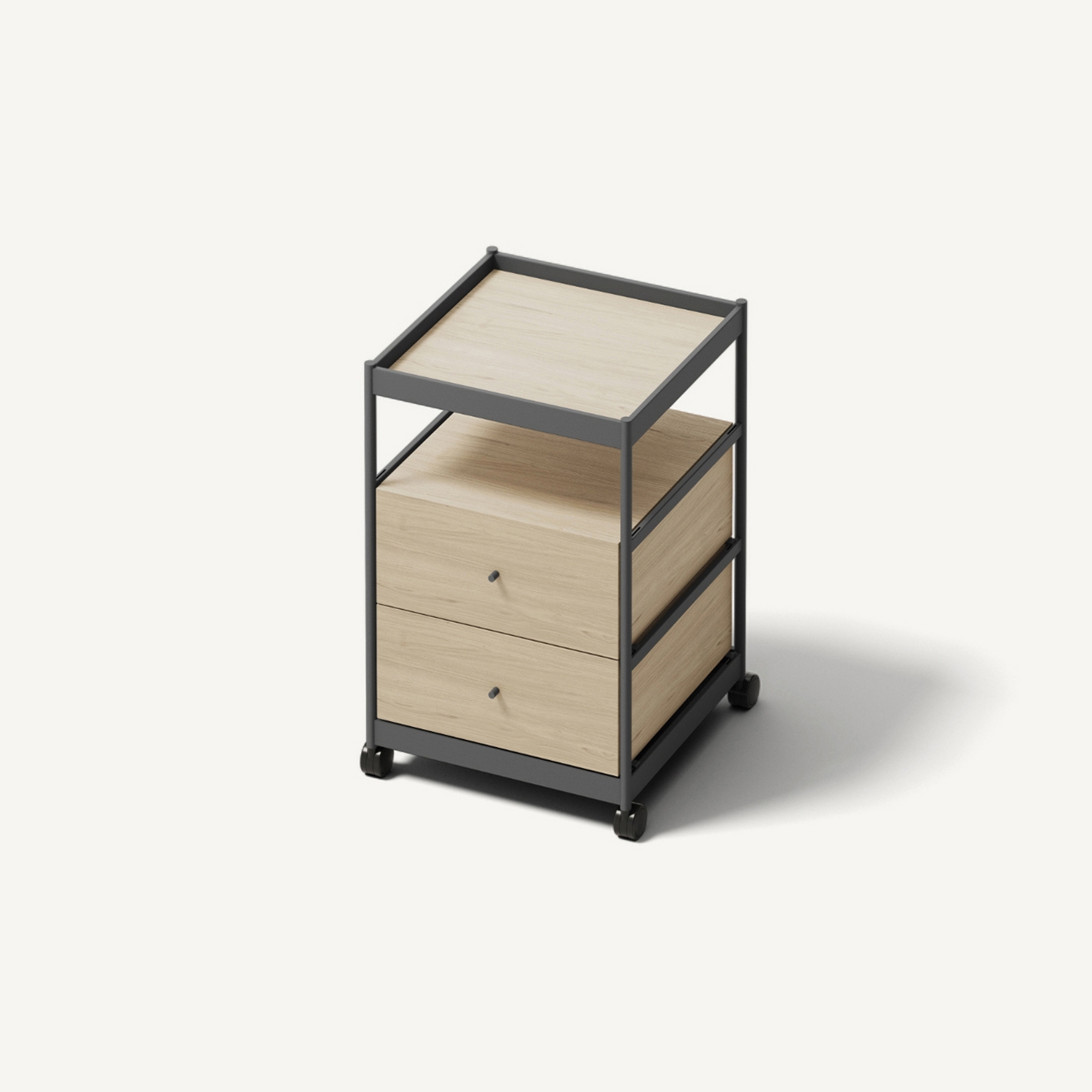 Beside Mid Frame, 2 Pcs Drawer 1 Pc Shelf Anthracite/Oak
