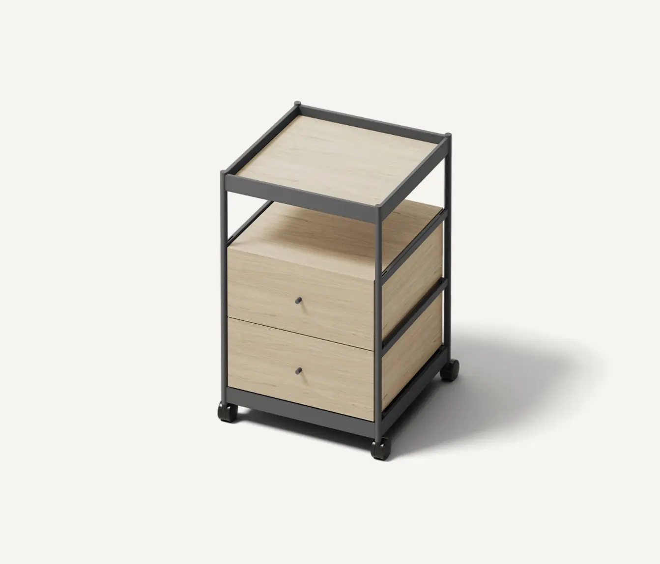 MIZETTO - Beside Mid Frame, 2 Pcs Drawer 1 Pc Shelf Anthracite/Oak