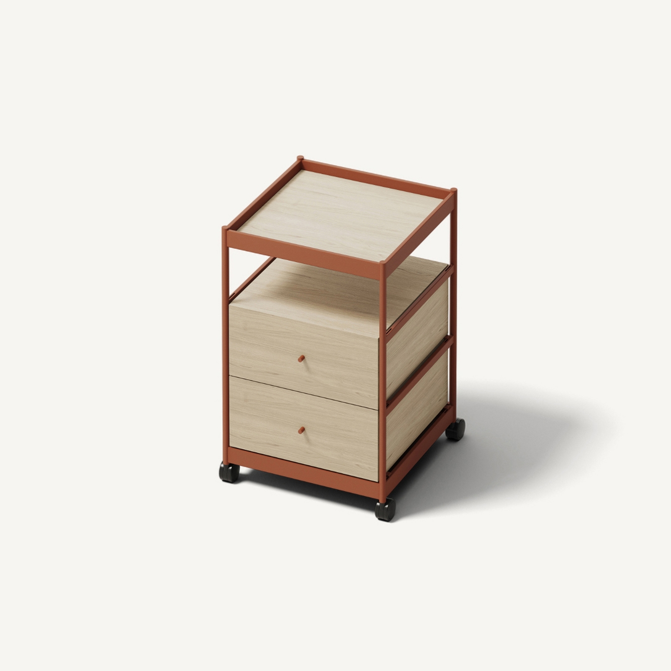 Beside Mid Frame, 2 Pcs Drawer 1 Pc Shelf Copper Brown/Oak