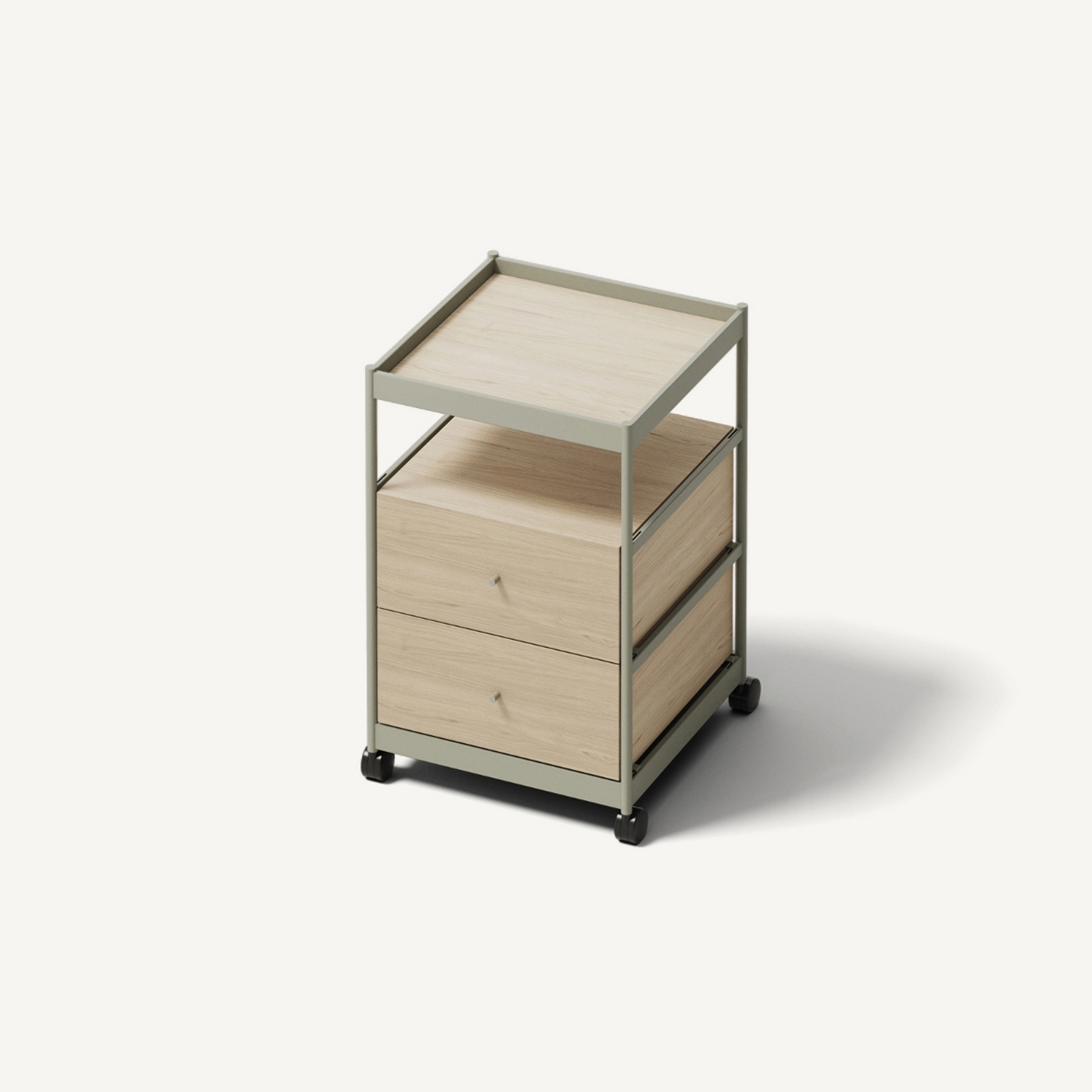 Beside Mid Frame, 2 Pcs Drawer 1 Pc Shelf Forest Green/Oak