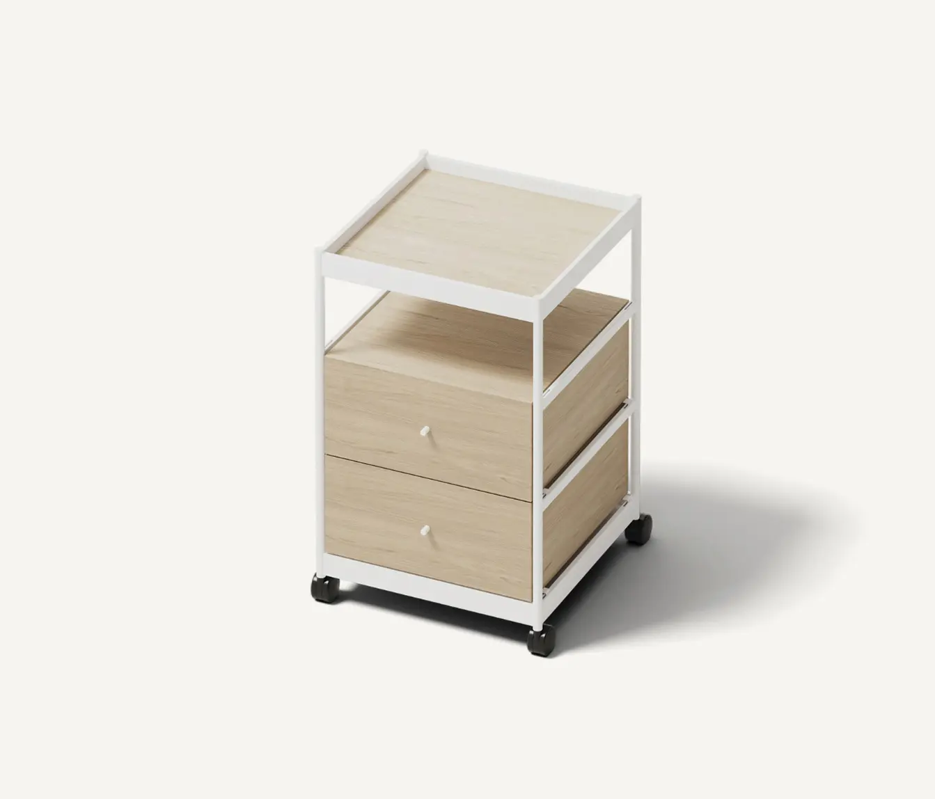 MIZETTO - Beside Mid Frame, 2 Pcs Drawer 1 Pc Shelf Signal White/Oak