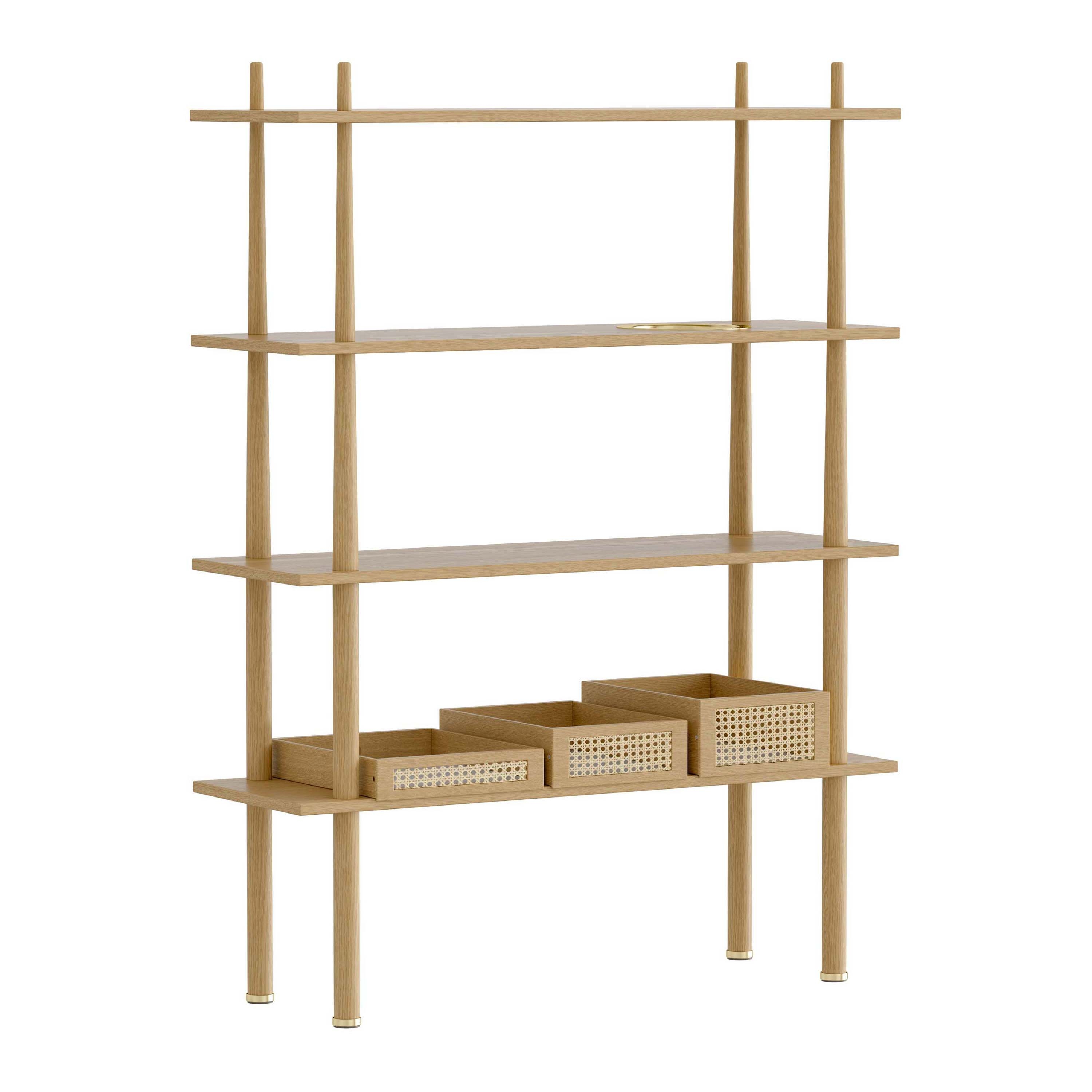 Stories | shelving, oak + Trays, oak