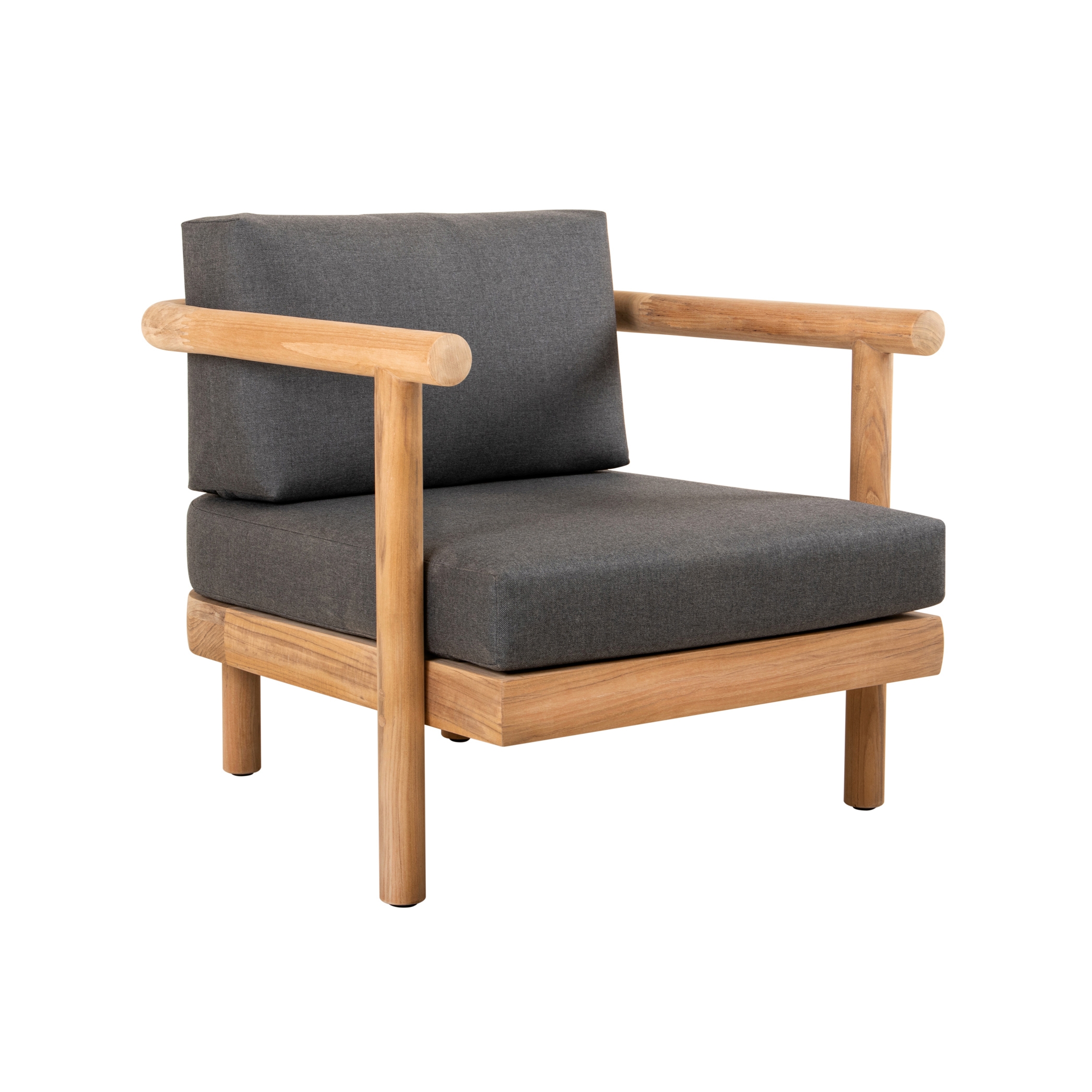 Vera Teak Lounge Chair - Natural Teak - Grey Cushions