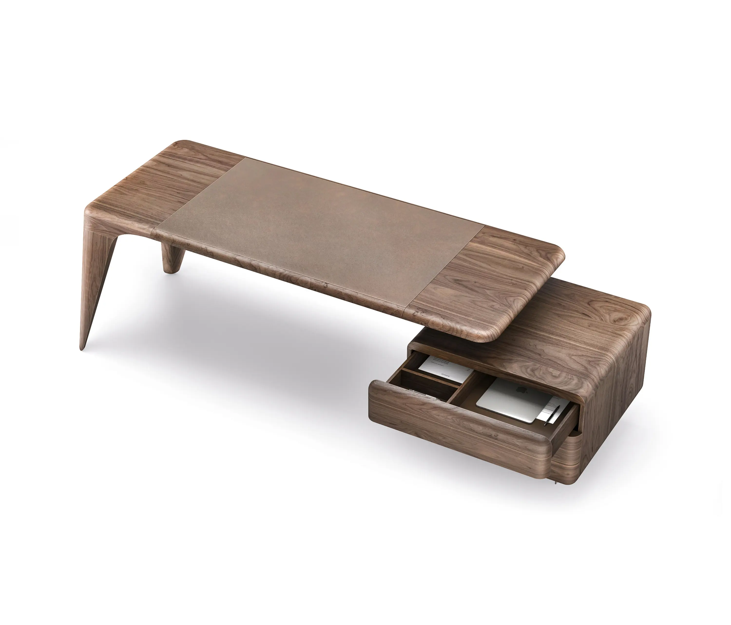 Mozea - BOOMERANG | Rectangular solid wood writing desk with bookcase