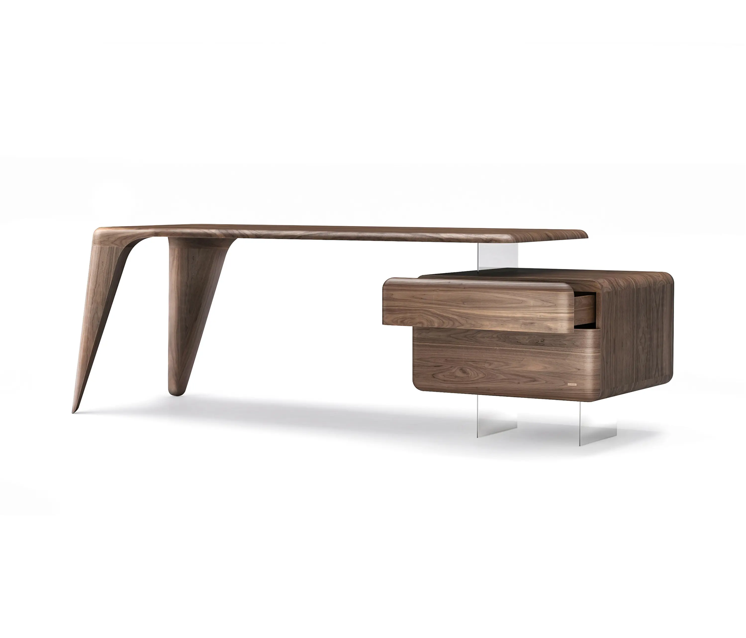 Mozea - BOOMERANG | Rectangular solid wood writing desk with bookcase