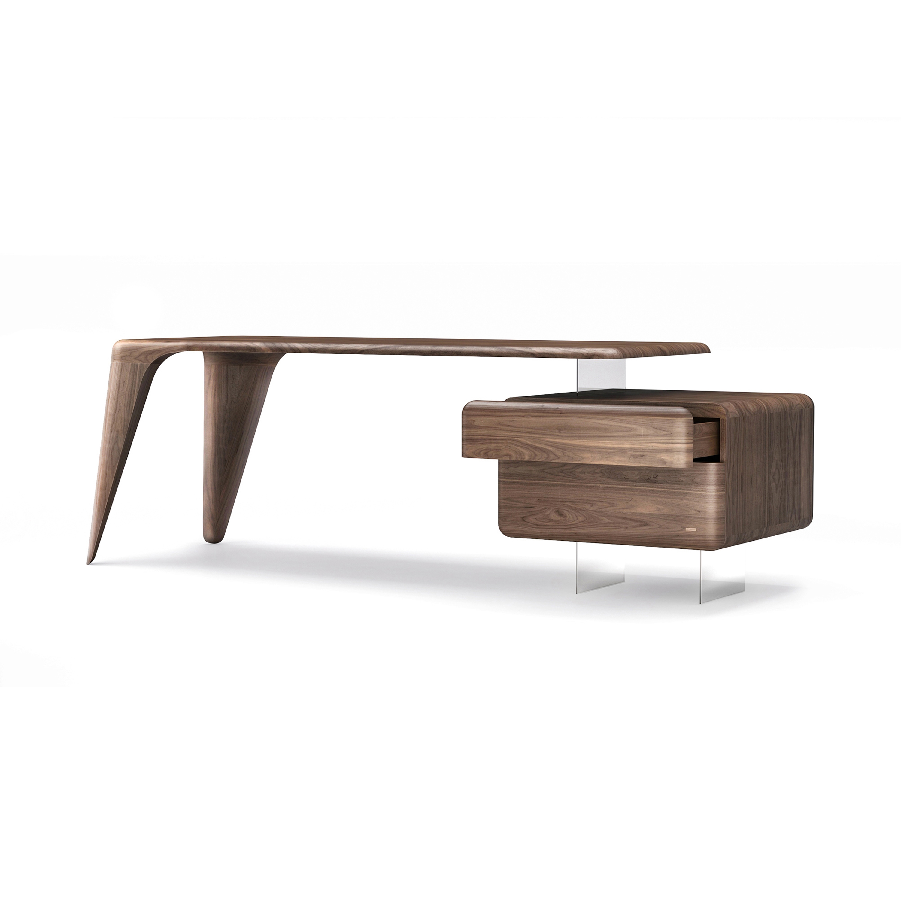 Display product BOOMERANG | Rectangular solid wood writing desk with bookcase from manufacturer Mozea