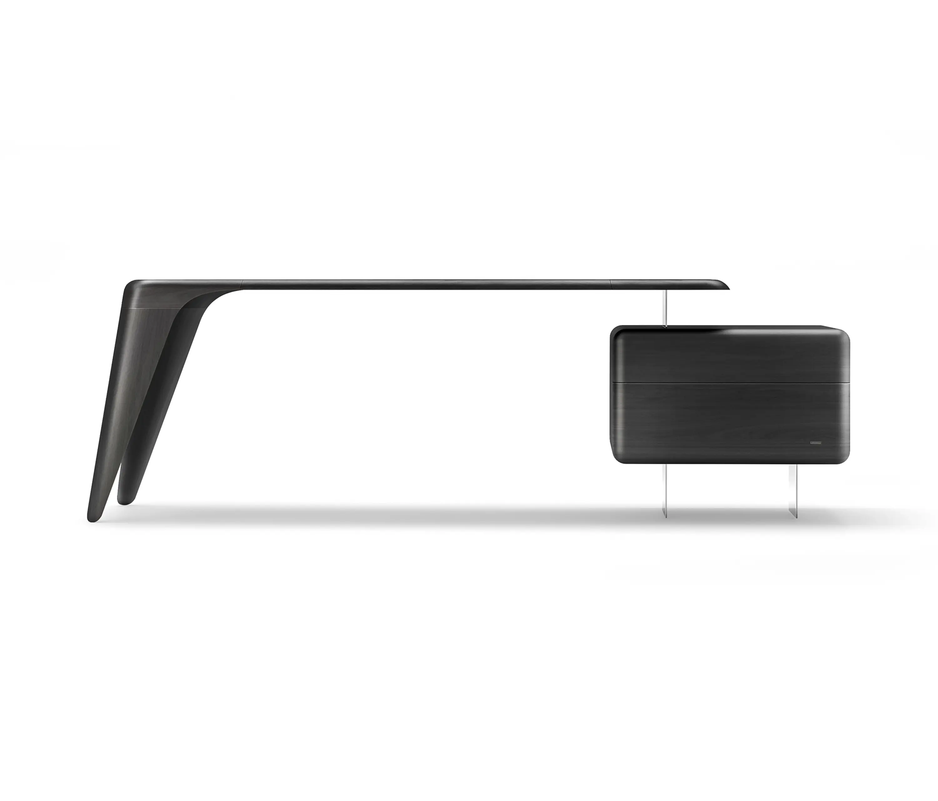 Mozea - BOOMERANG | Rectangular solid wood writing desk with bookcase