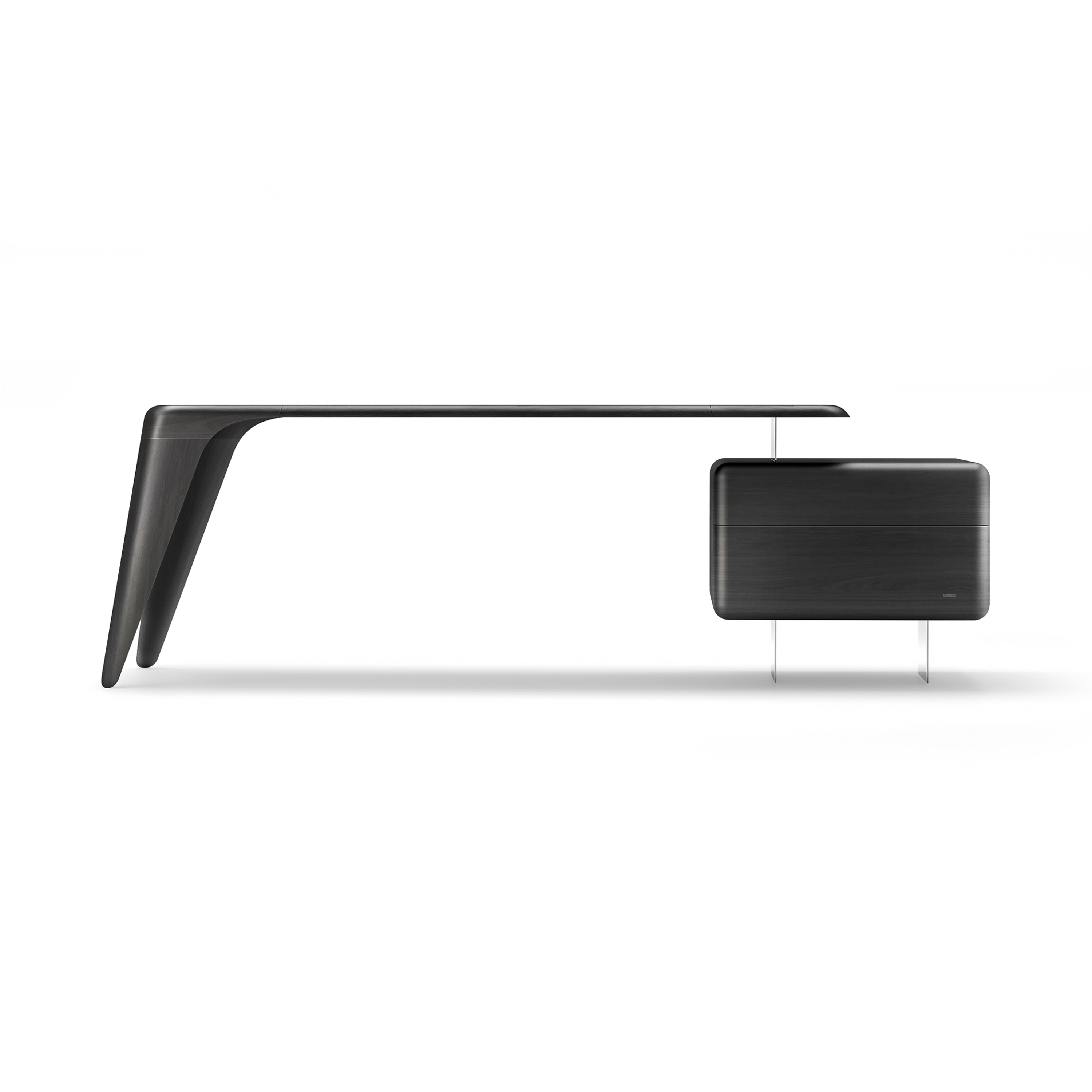 BOOMERANG | Rectangular solid wood writing desk with bookcase