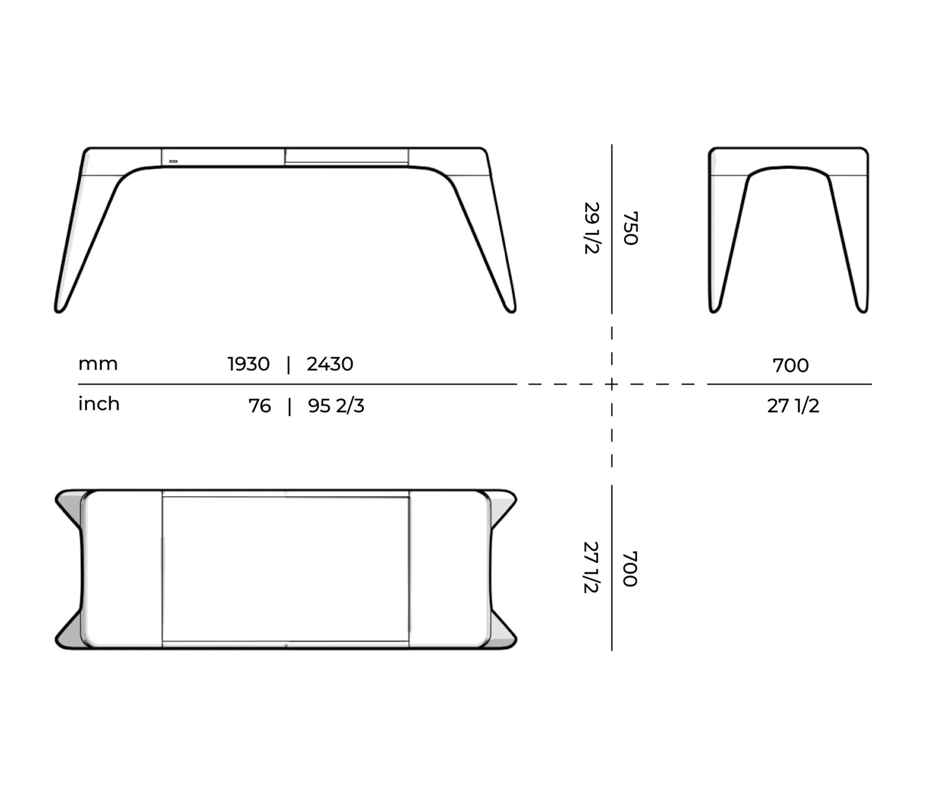 Mozea - BOOMERANG | Rectangular solid wood writing desk with drawer
