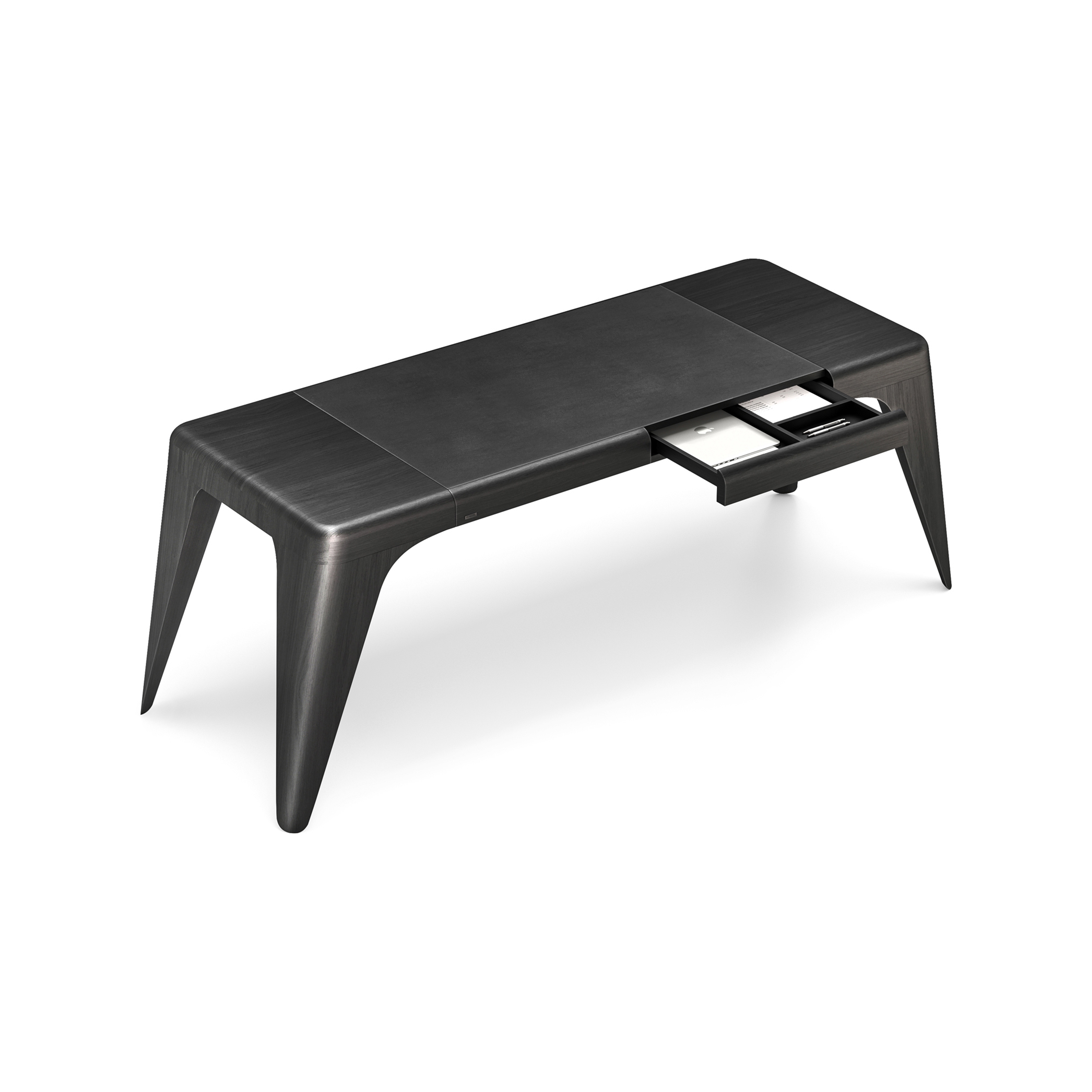 BOOMERANG | Rectangular solid wood writing desk with drawer