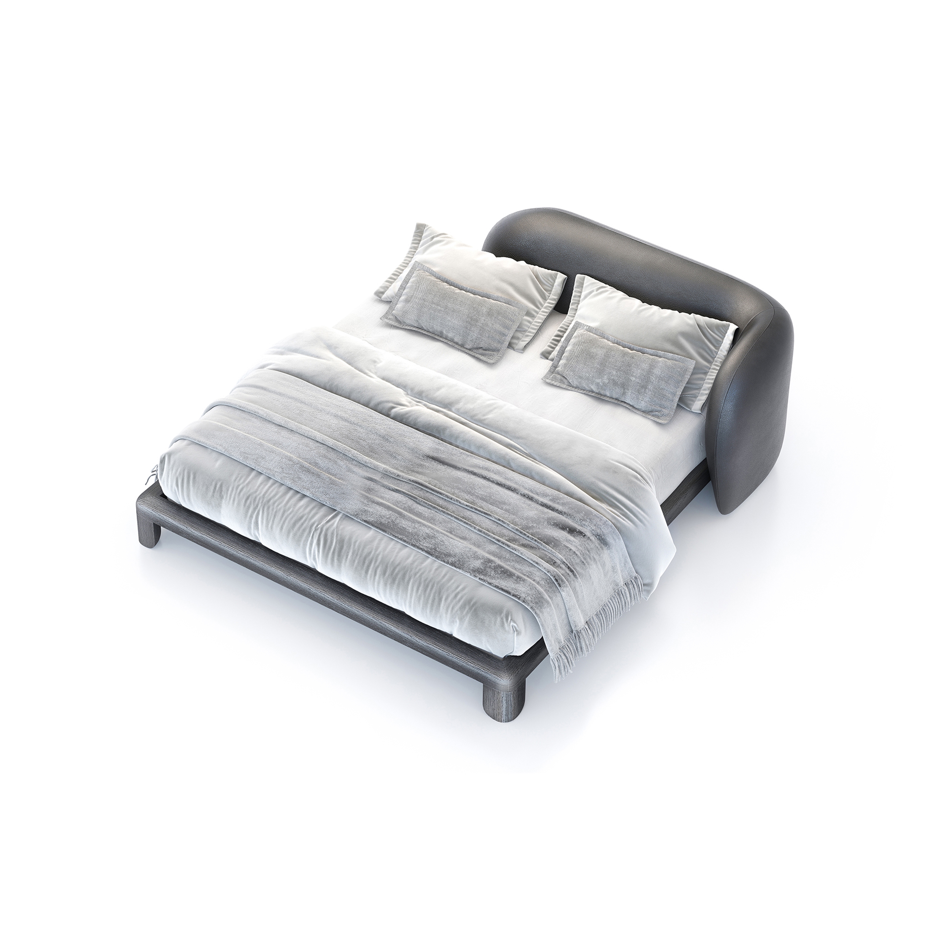 QUARTAM | Leather double bed with upholstered headboard