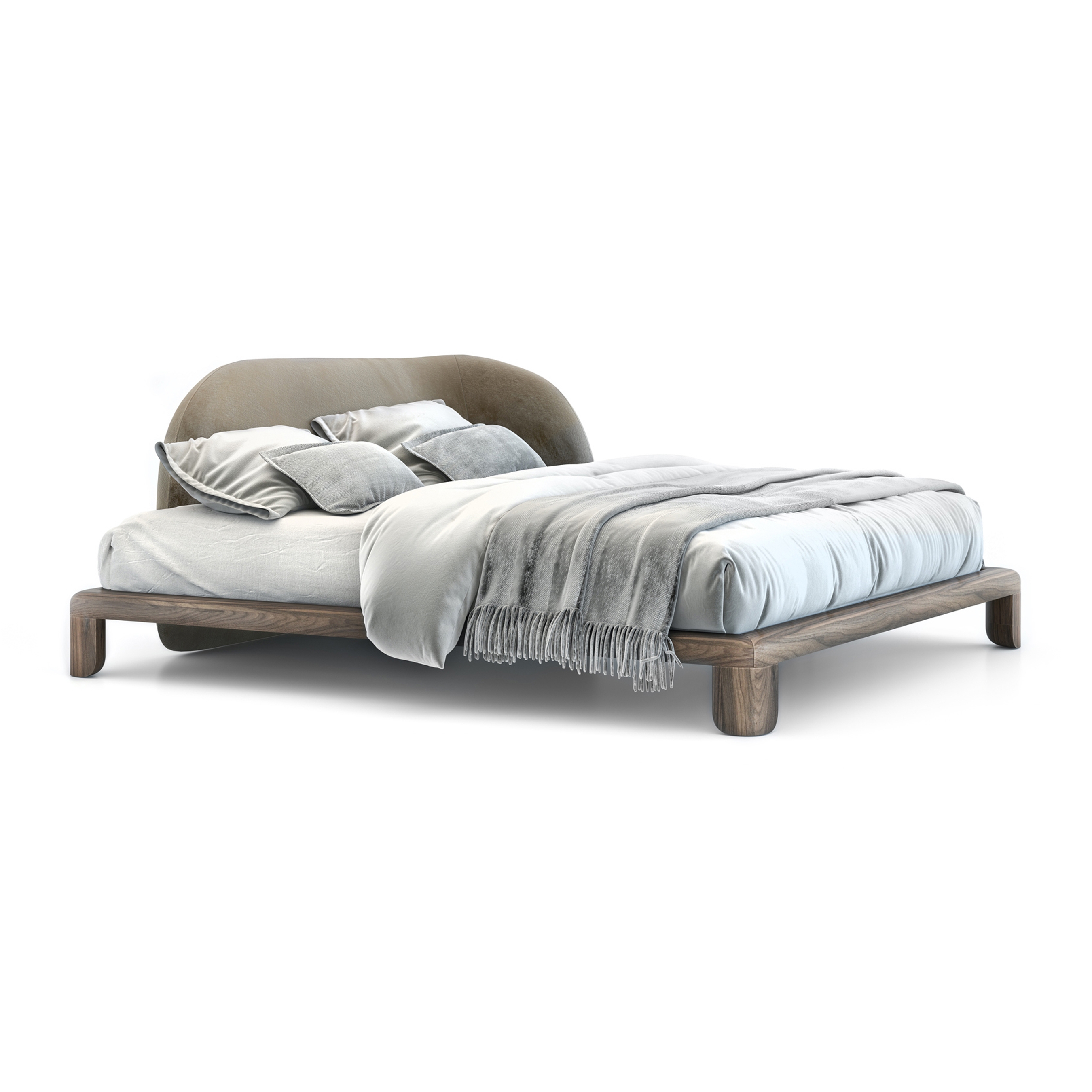 QUARTAM | Leather double bed with upholstered headboard