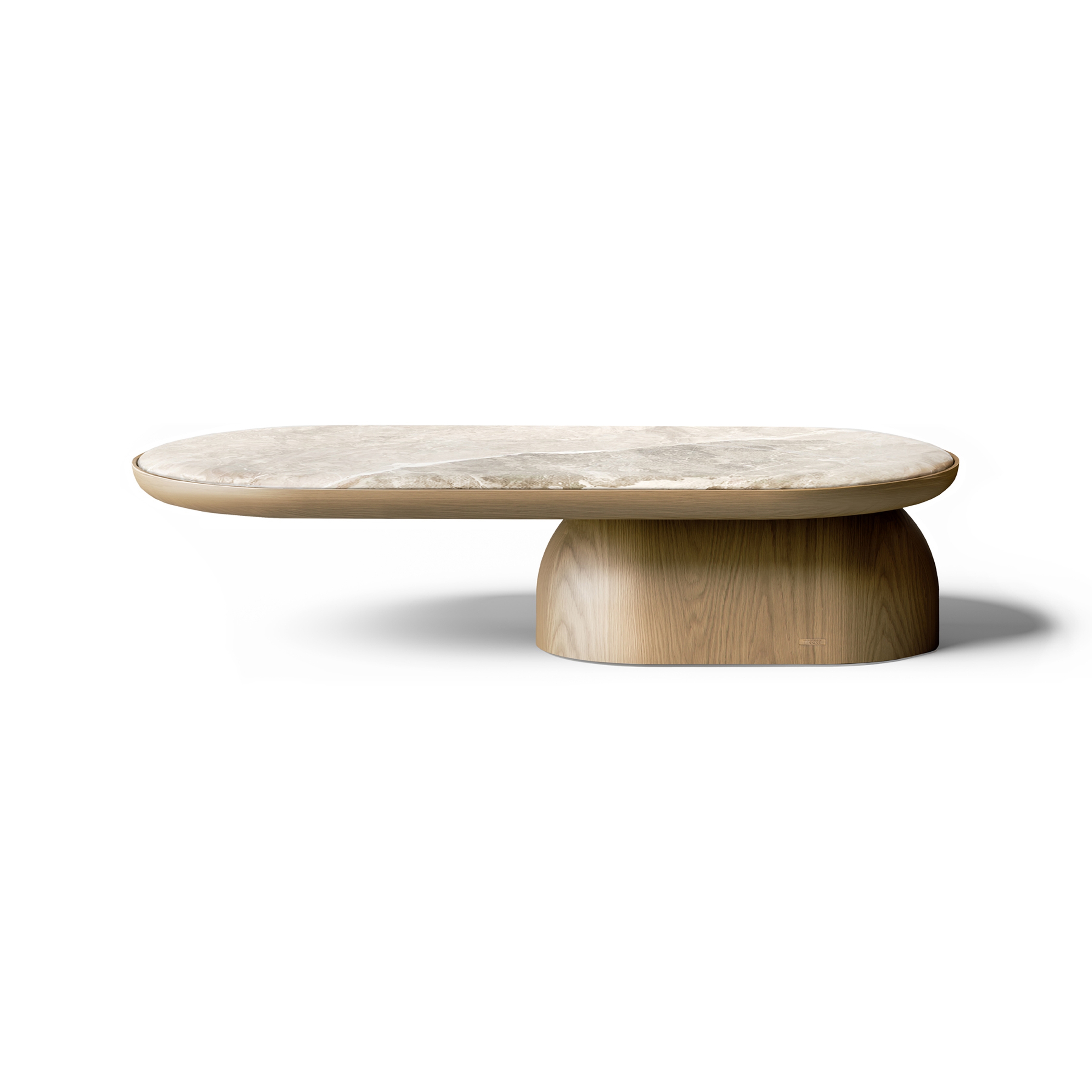 Display product QUARTAM | Oval low solid wood coffee table with marble top from manufacturer Mozea