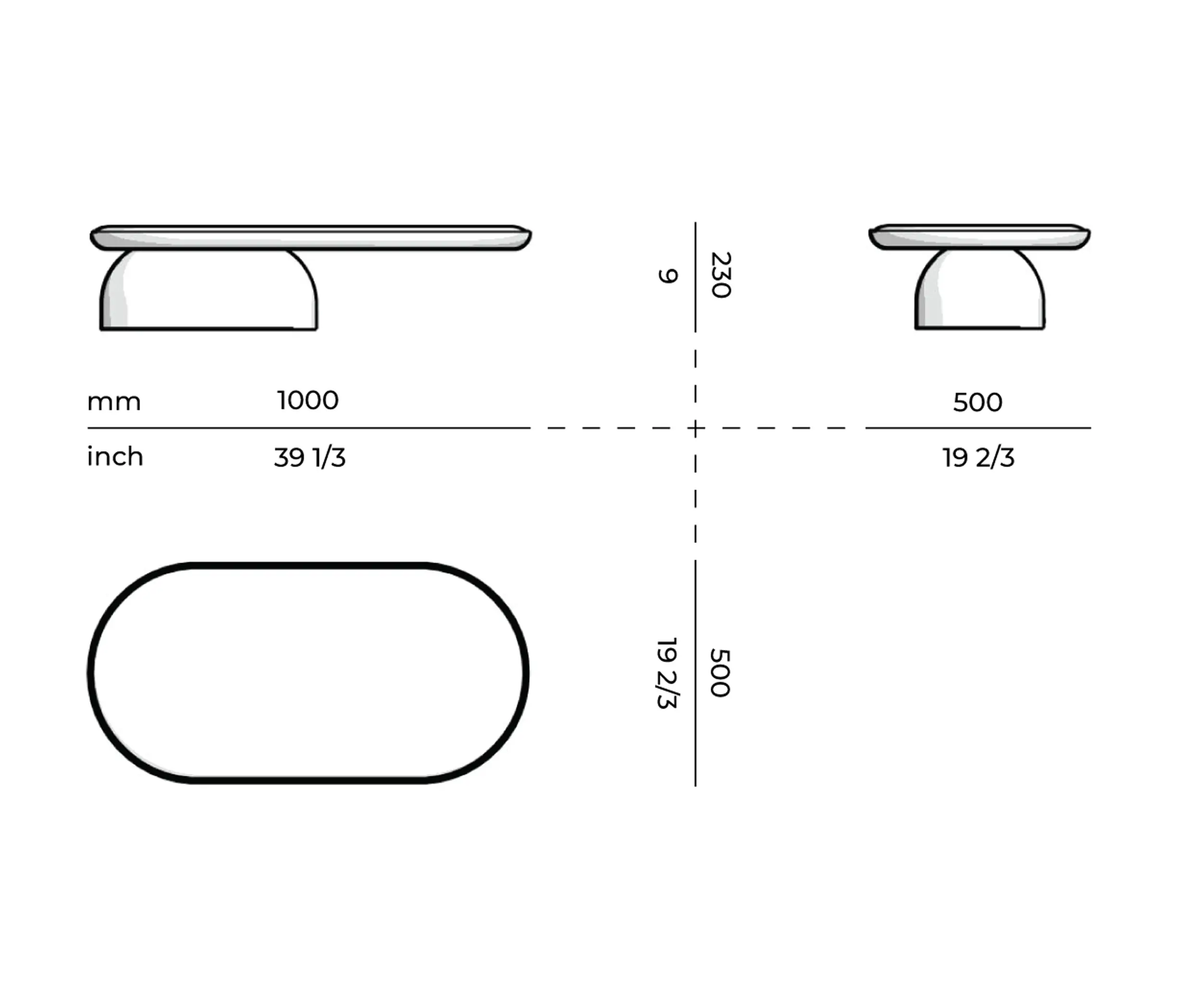 Mozea - QUARTAM | Oval low solid wood coffee table with marble top