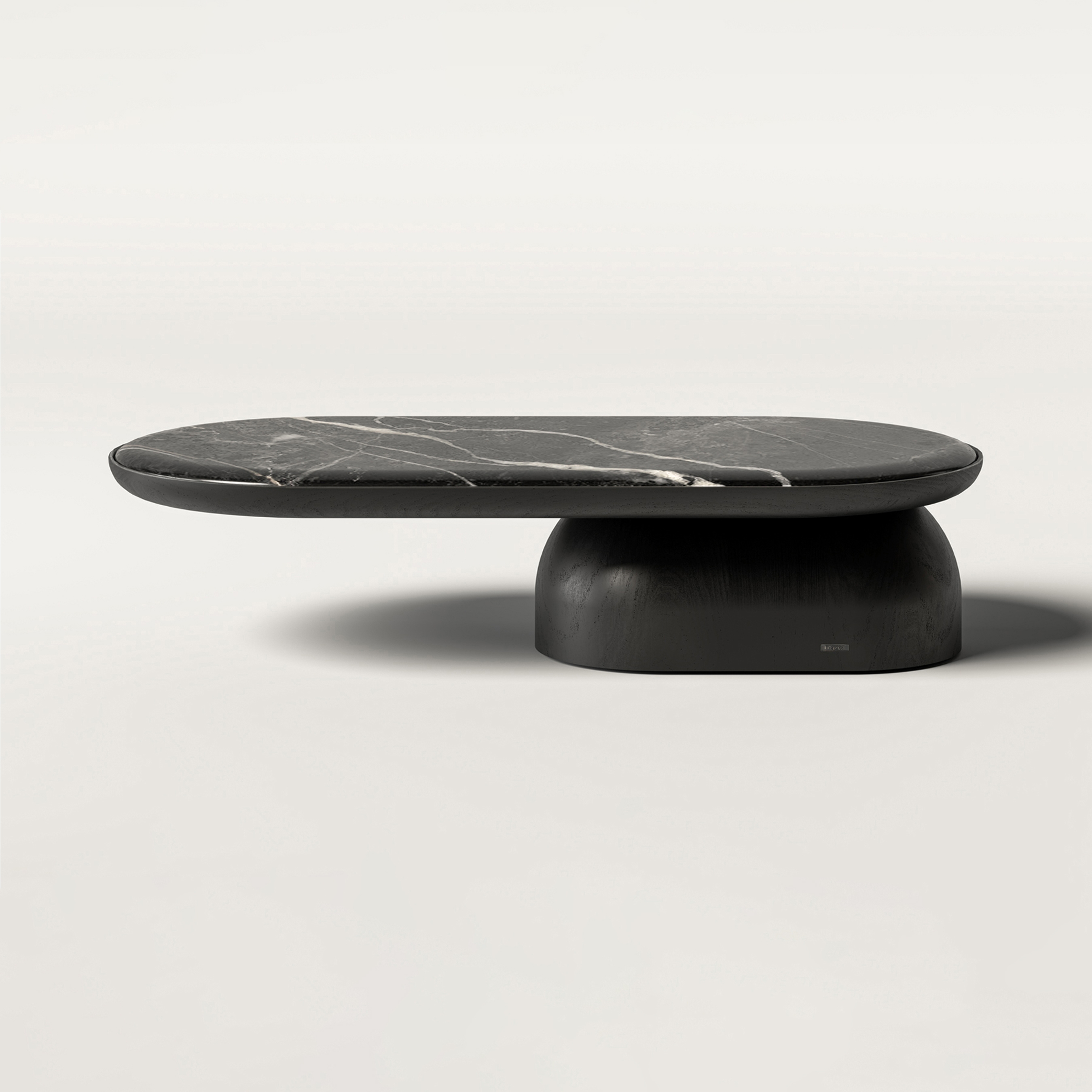 QUARTAM | Oval low solid wood coffee table with marble top