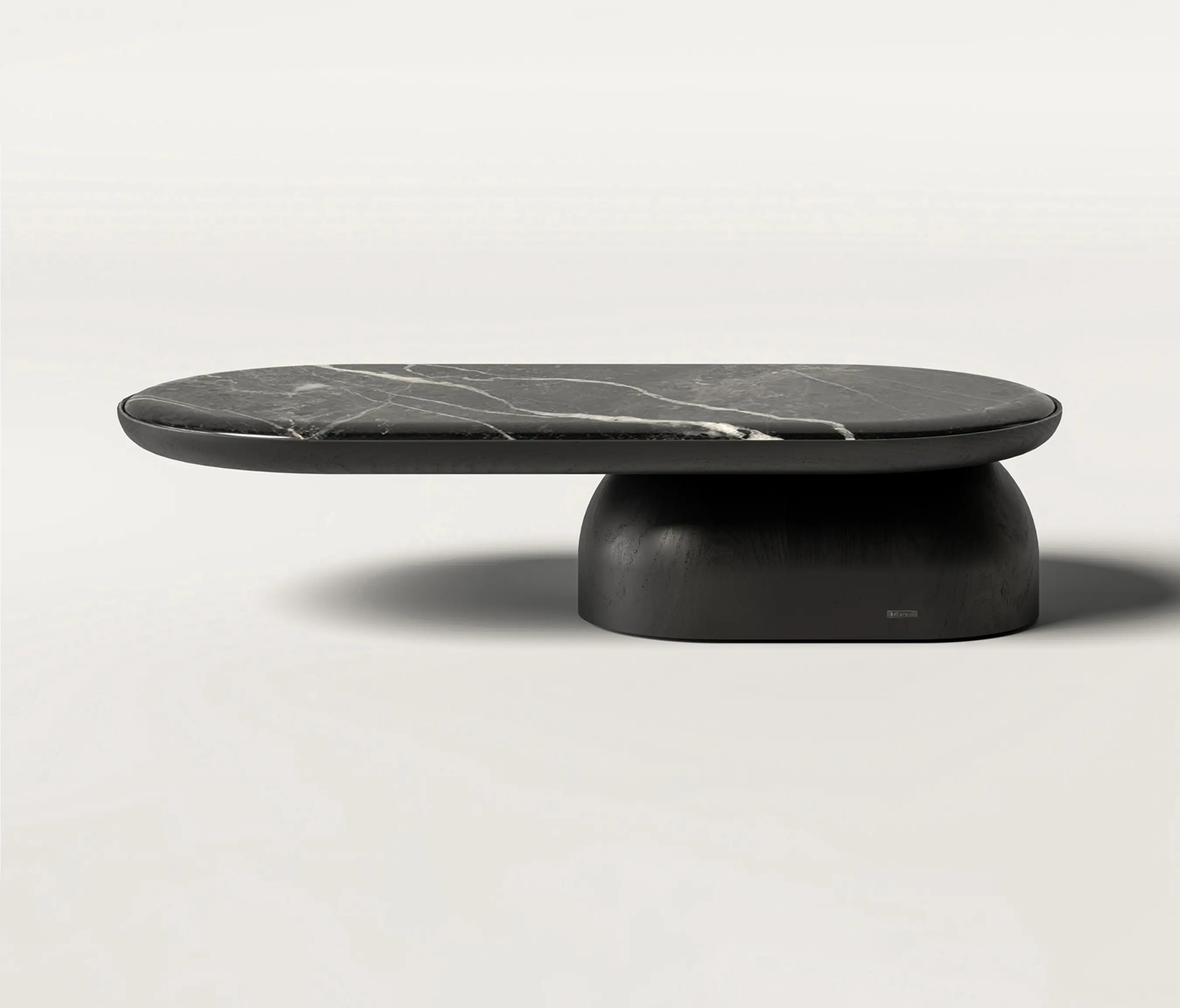 Mozea - QUARTAM | Oval low solid wood coffee table with marble top