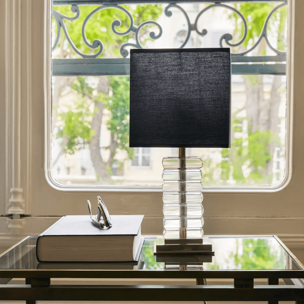 Display product Square glass block table lamp from manufacturer LVL - USA