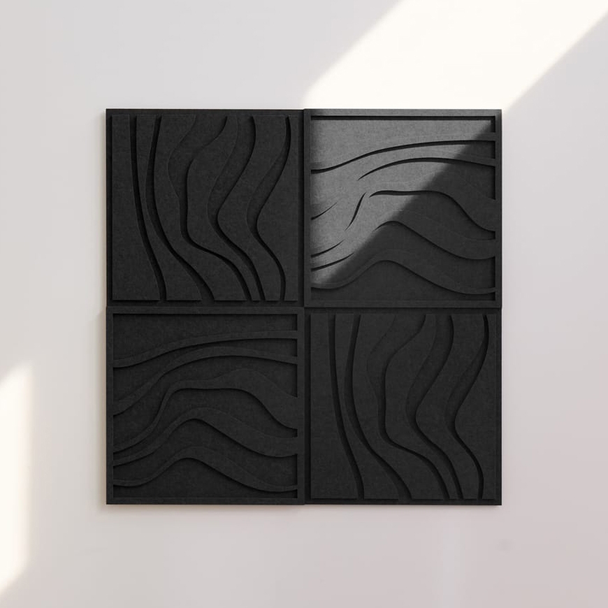Wave Tile - Night Black | Set of 4