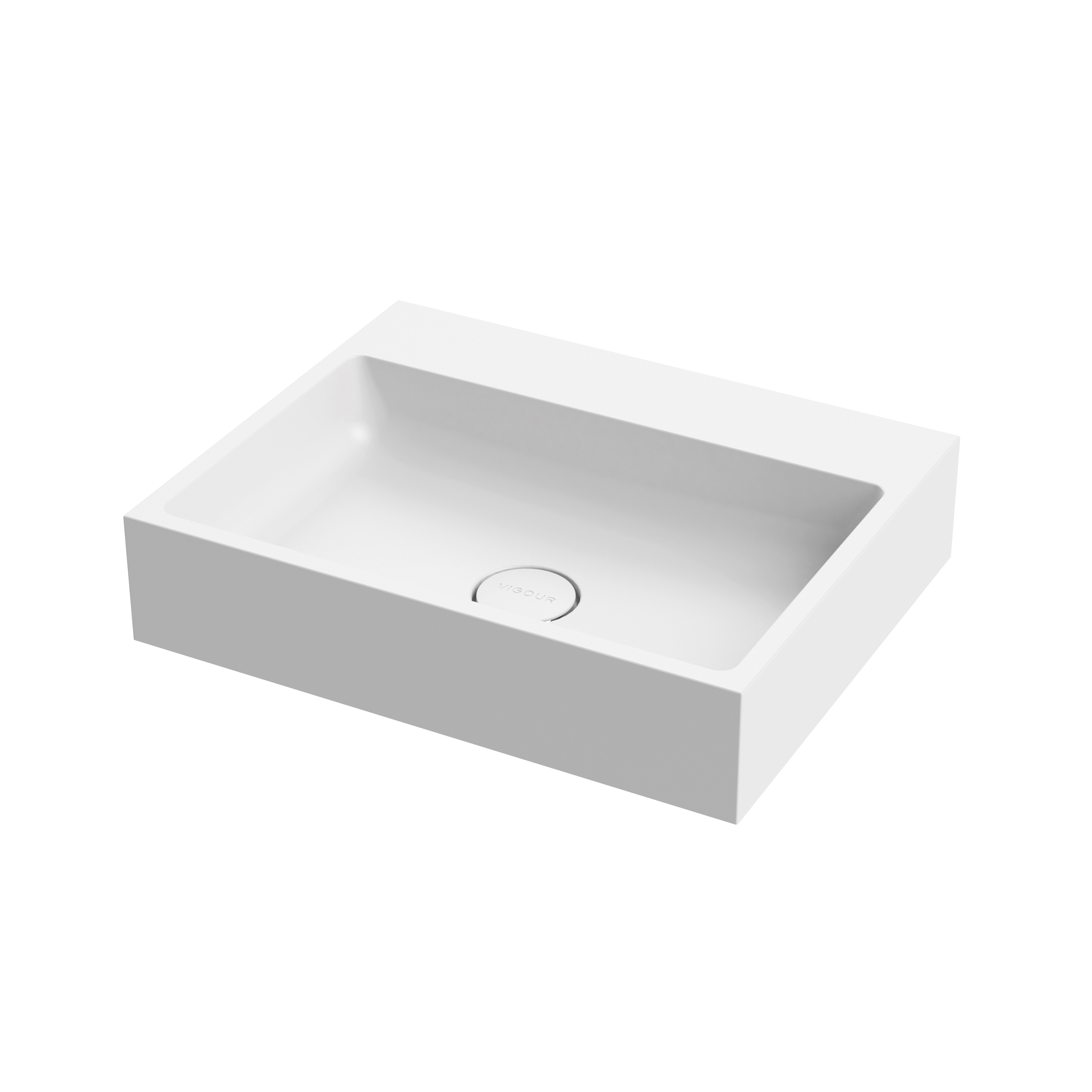 Display product Washbasin white 60 x 48cm without tap hole solid surface white matt from manufacturer Vigour