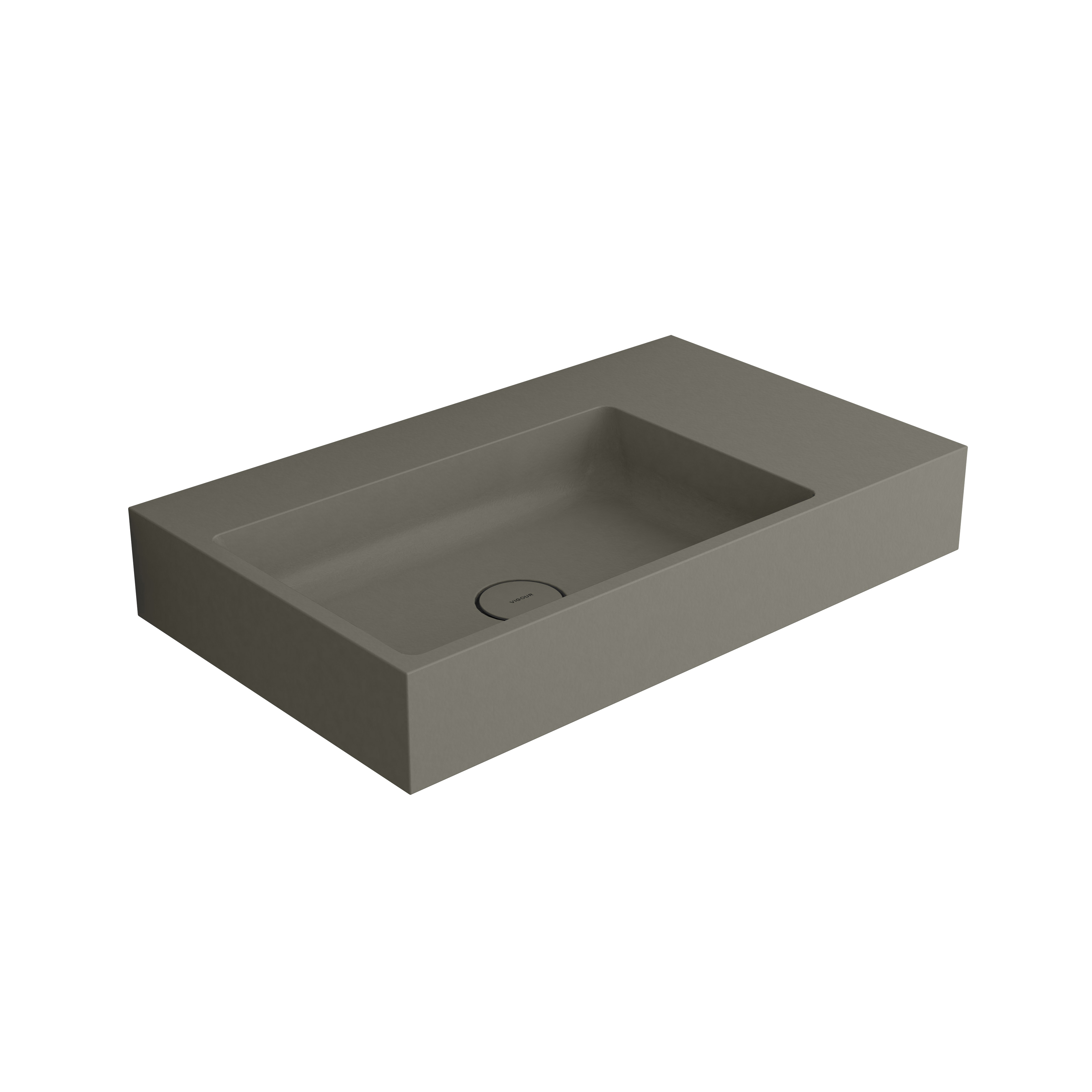 Washbasin white 80 x 48 cm asymmetric right without tap hole solid surface concrete