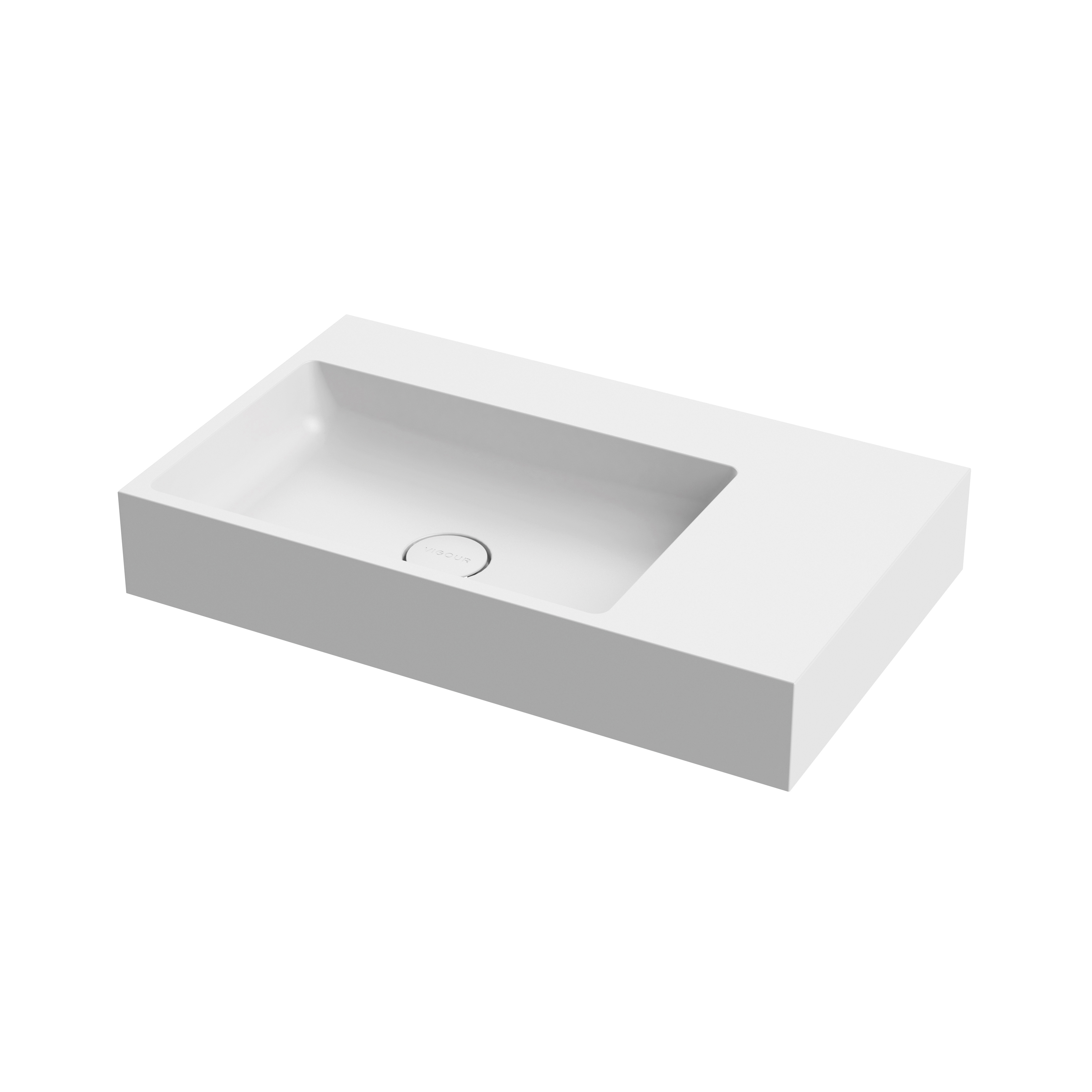 Washbasin white 80 x 48 cm asymmetric right without tap hole solid surface white matt