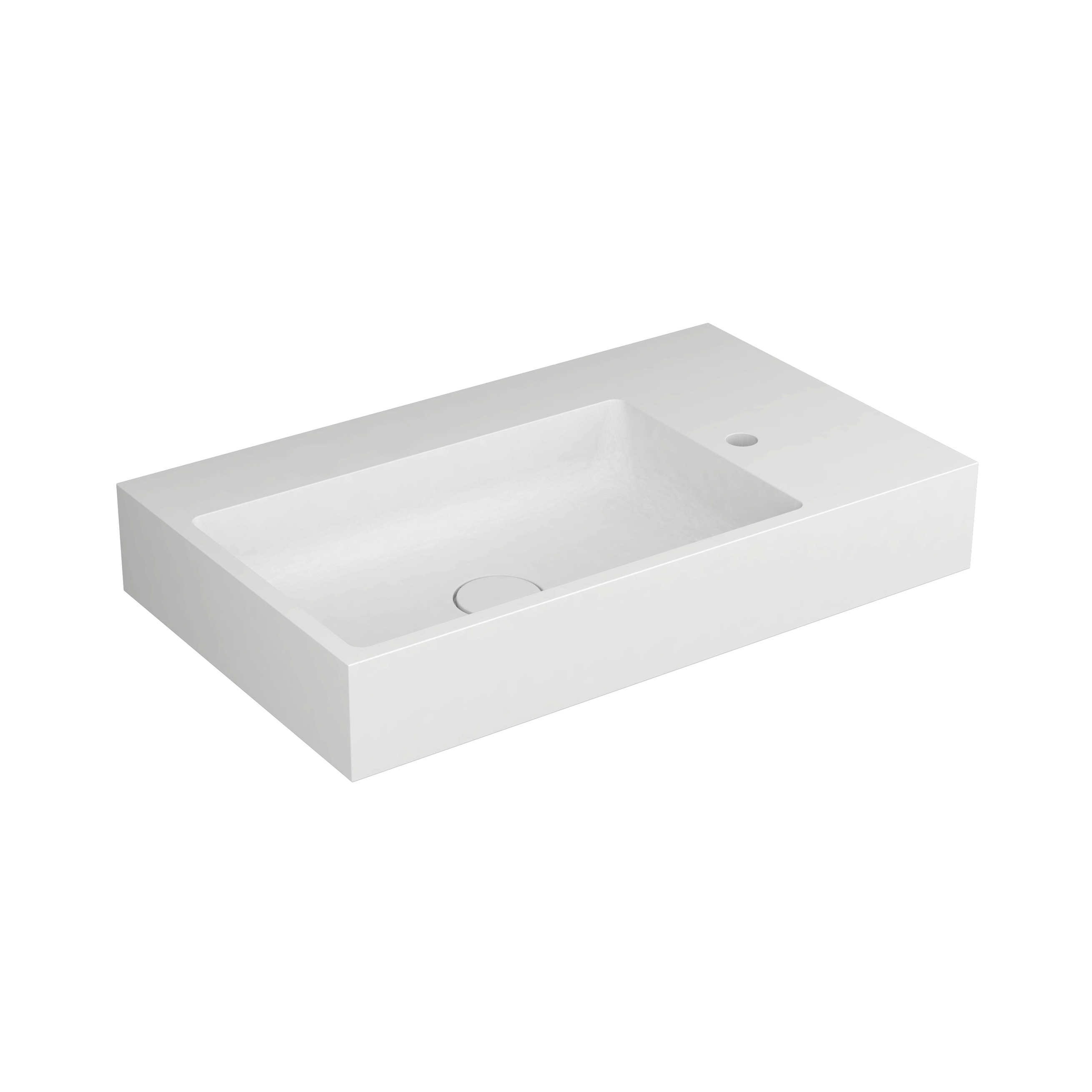 Washbasin white 80 x 48 cm asymmetric left tap hole left solid surface matt white