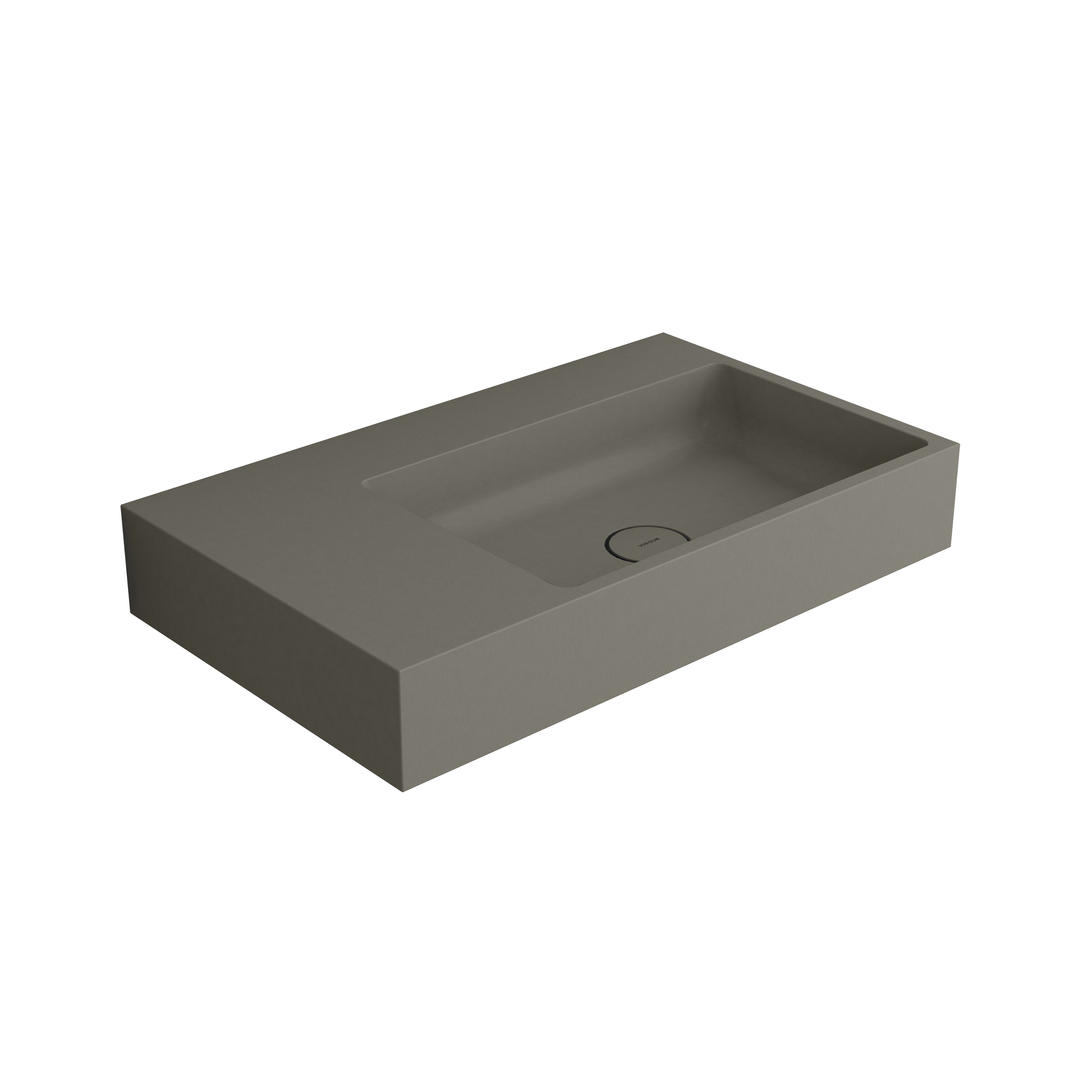 Washbasin white 80 x 48 cm asymmetric right without tap hole solid surface concrete