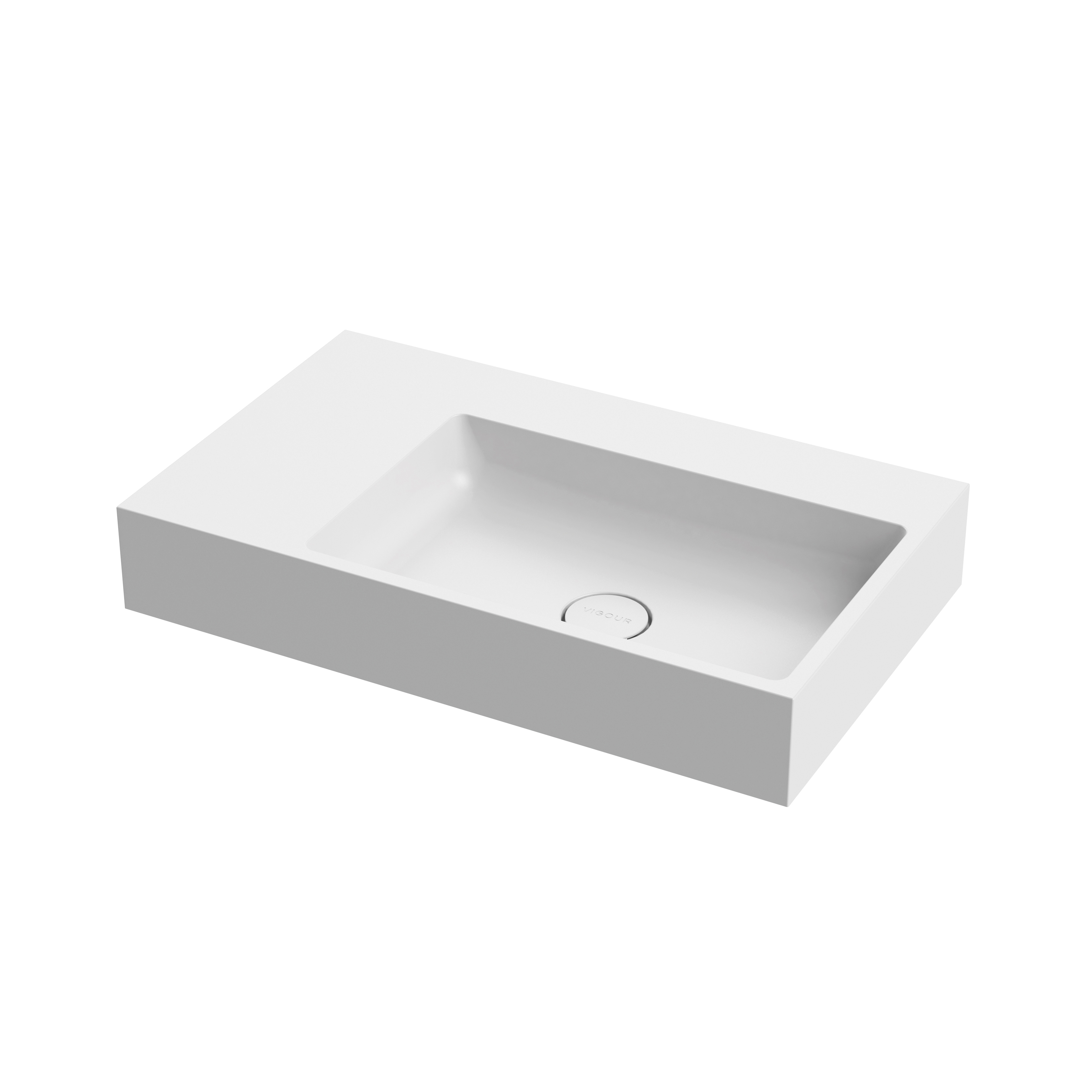 Washbasin white 80 x 48 cm asymmetric right without tap hole solid surface white matt