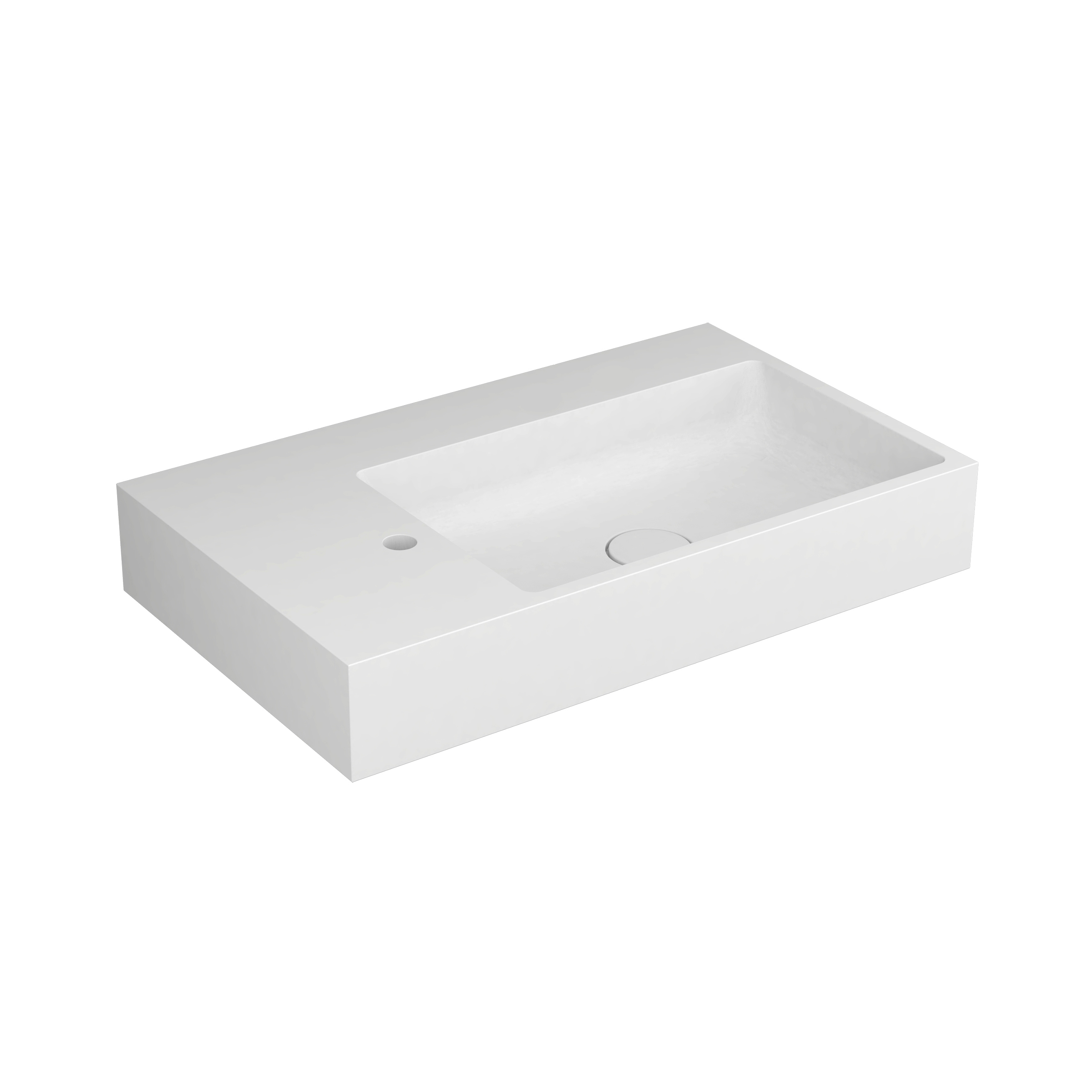 Mostra il prodotto Washbasin white 80 x 48 cm asymmetric right tap hole right solid surface white del produttore Vigour