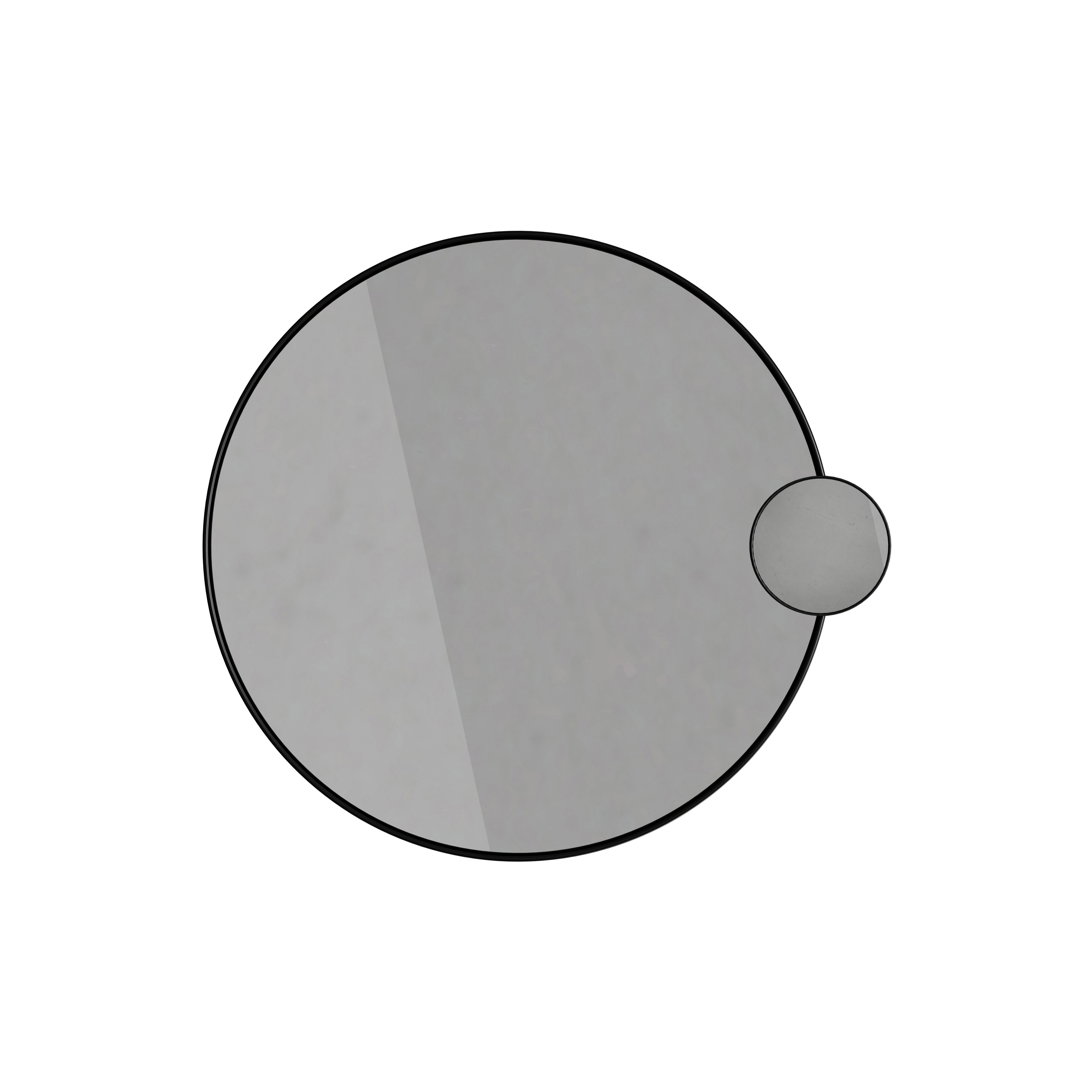 Round mirror including vanity mirror 5x, black frame with indirect lighting