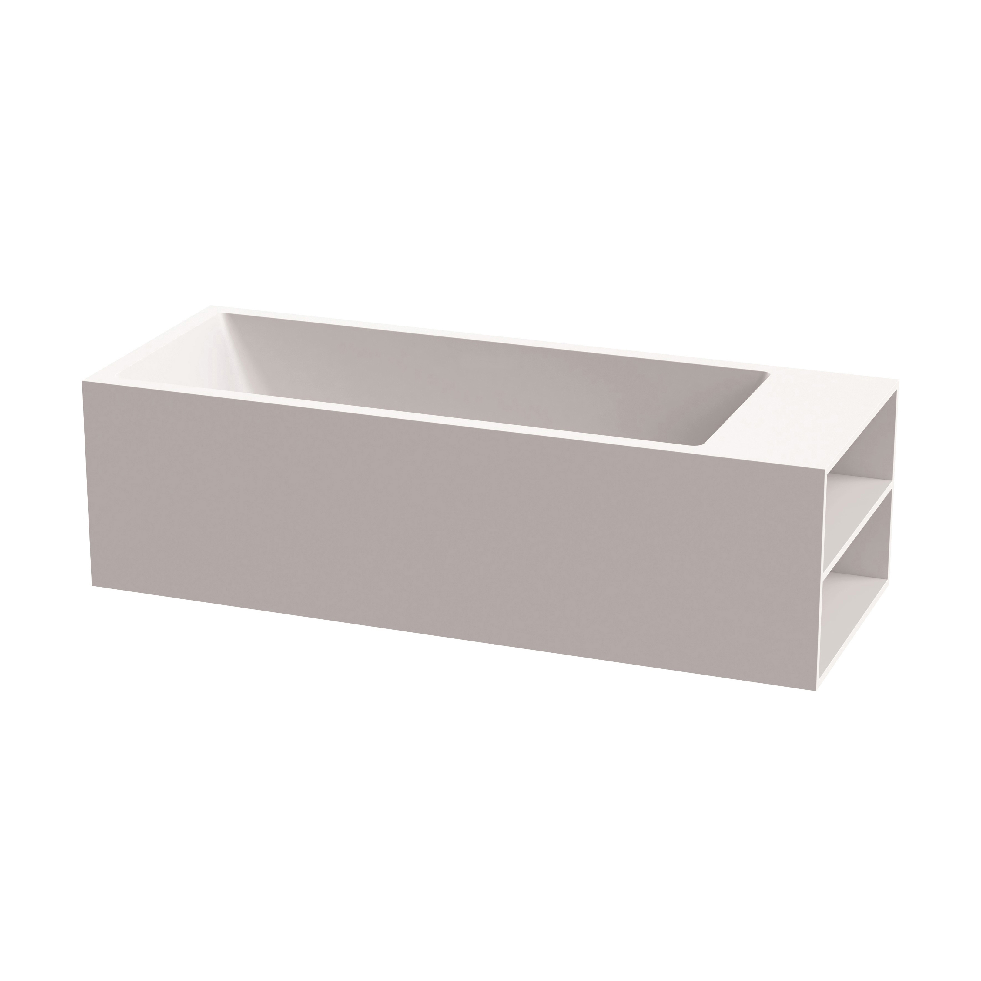 Display product Bath in solid surface white free-standing matt White shelf on right from manufacturer Vigour