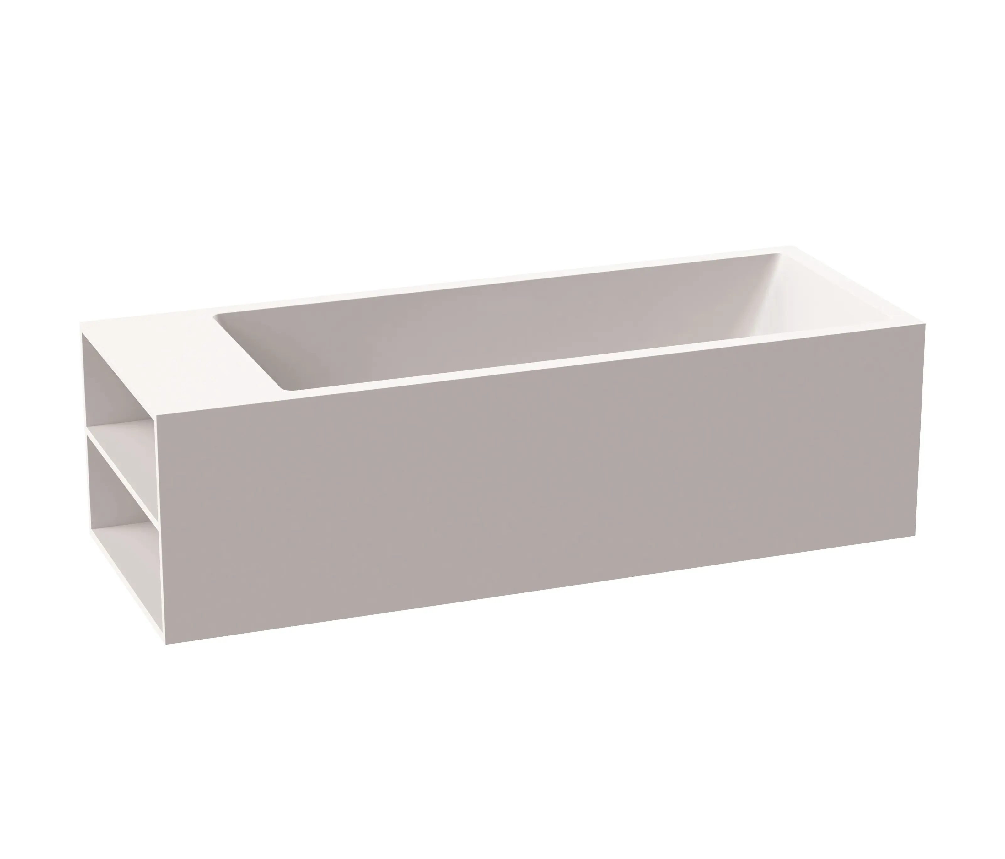 Vigour - Bath in solid surface material white free-standing matt white shelf on left
