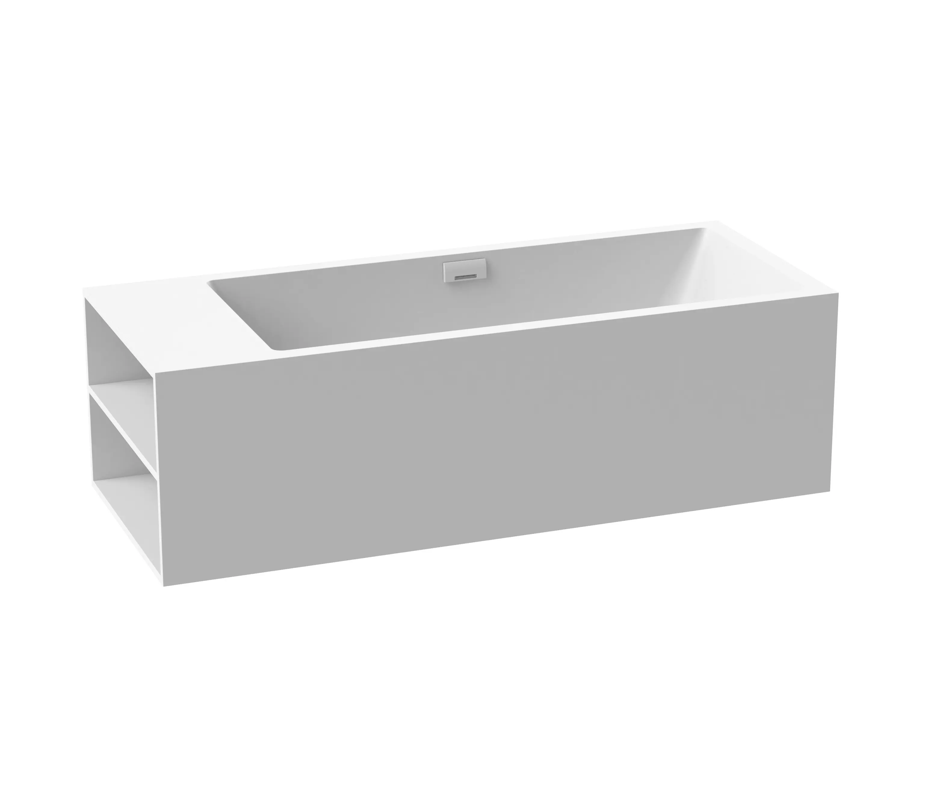 Vigour - Bath in solid surface white free-standing with spout white matt shelf on left