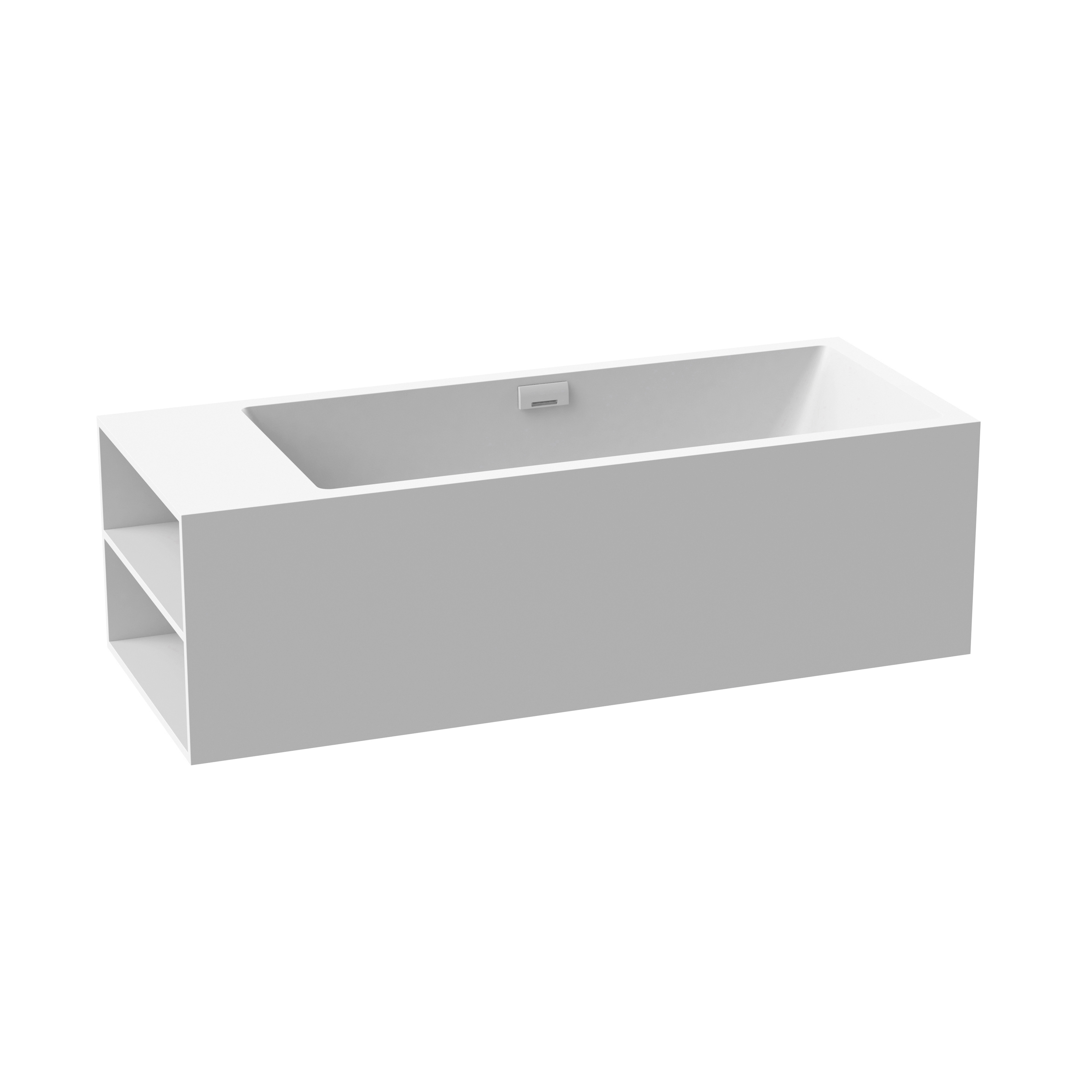Display product Bath in solid surface white free-standing with spout white matt shelf on left from manufacturer Vigour