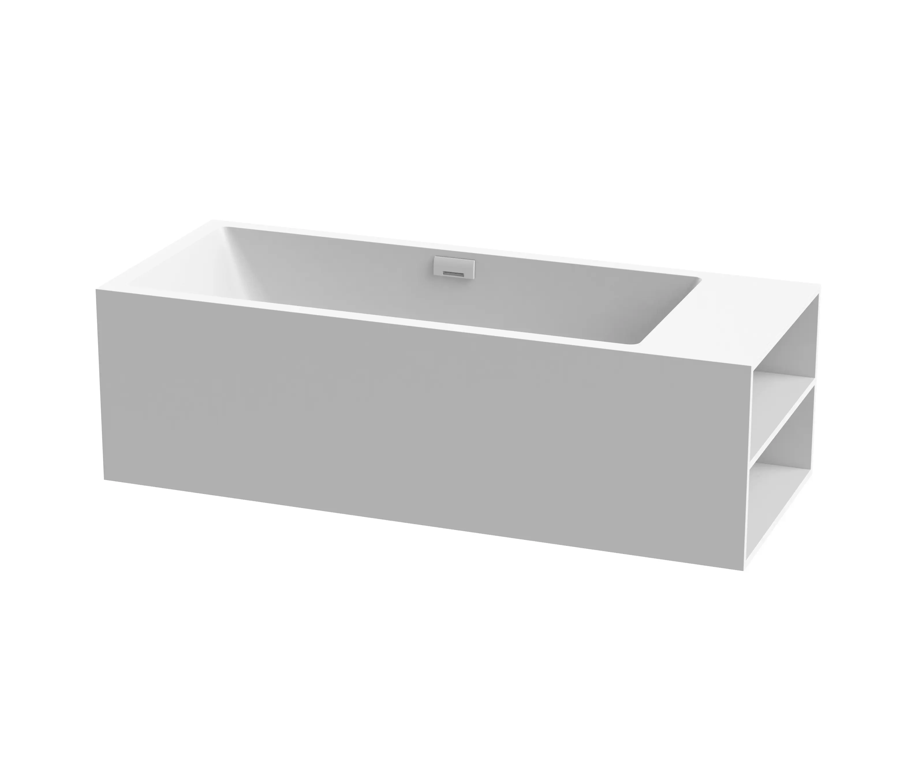Vigour - Bath in solid surface white free-standing with spout matt white shelf on right