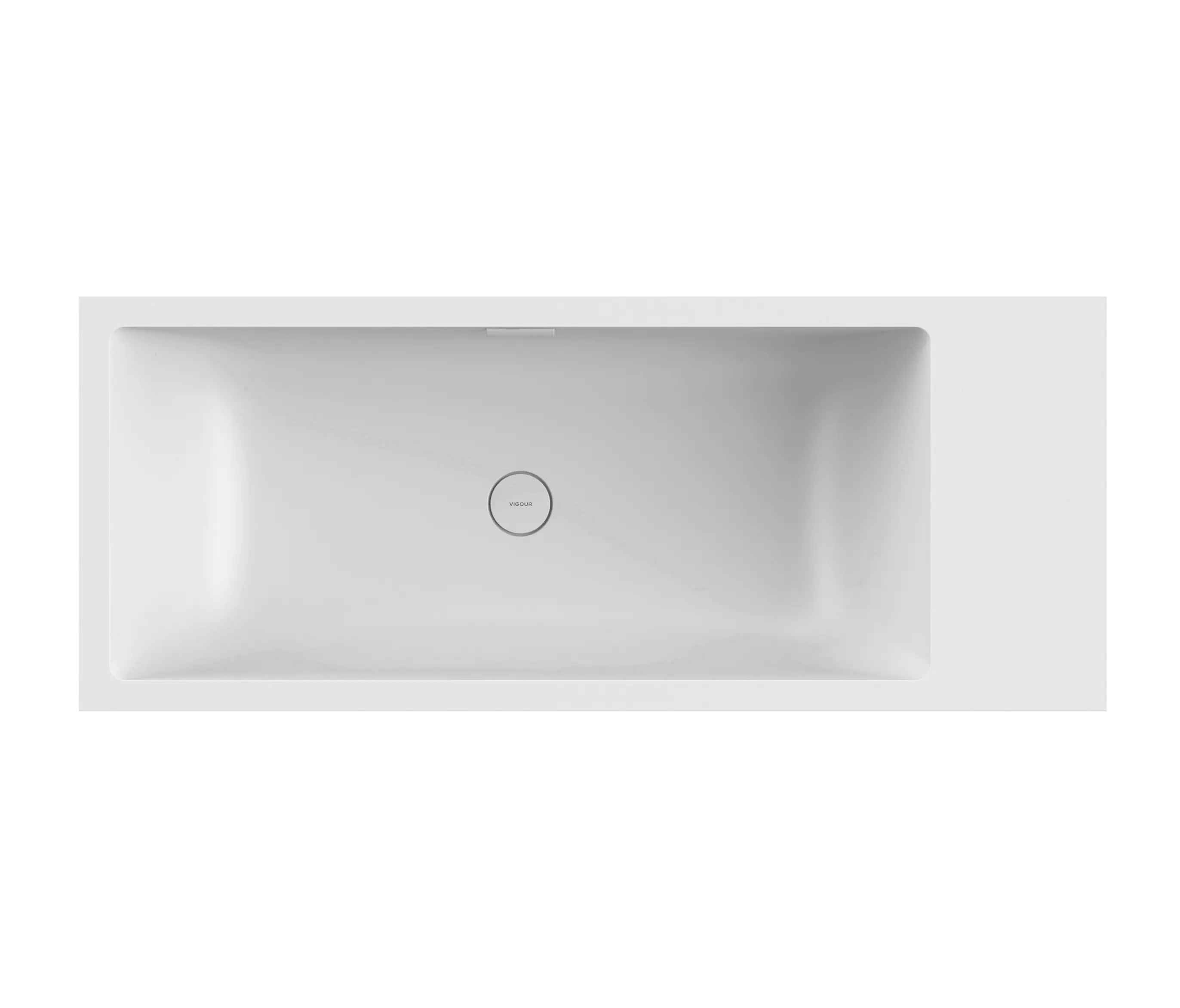 Vigour - Bath in solid surface white free-standing with spout matt white shelf on right