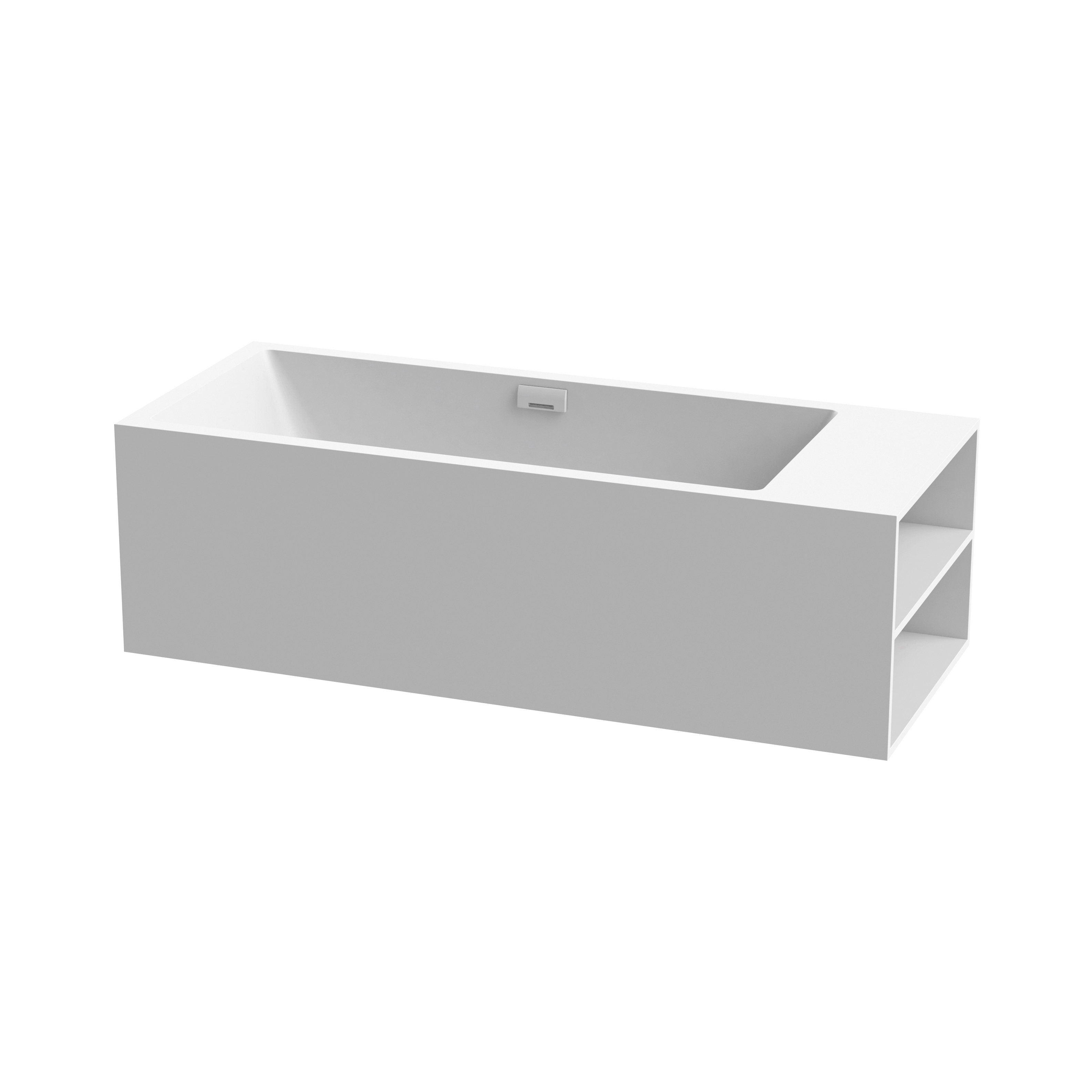 Display product Bath in solid surface white free-standing with spout matt white shelf on right from manufacturer Vigour
