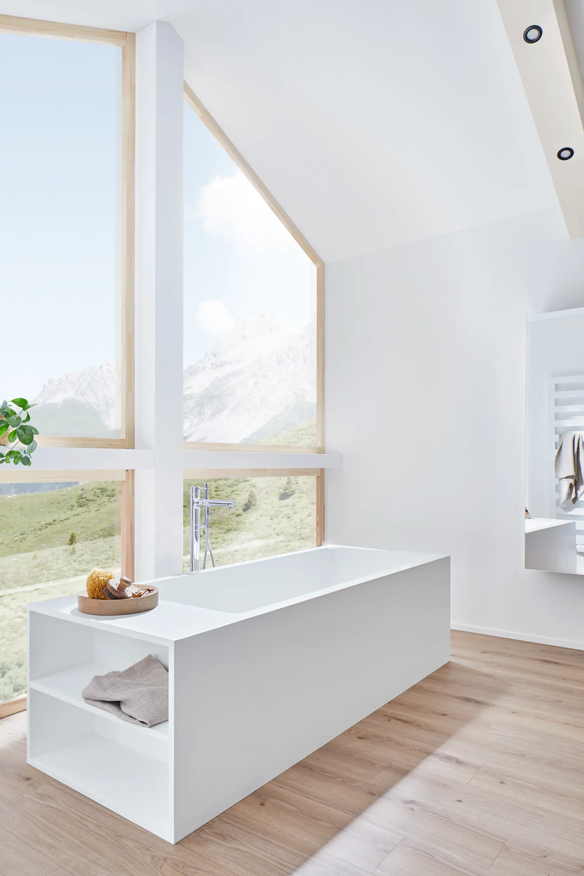 Vigour - Back-to-wall bath solid surface white 2-sided left matt white with shelf