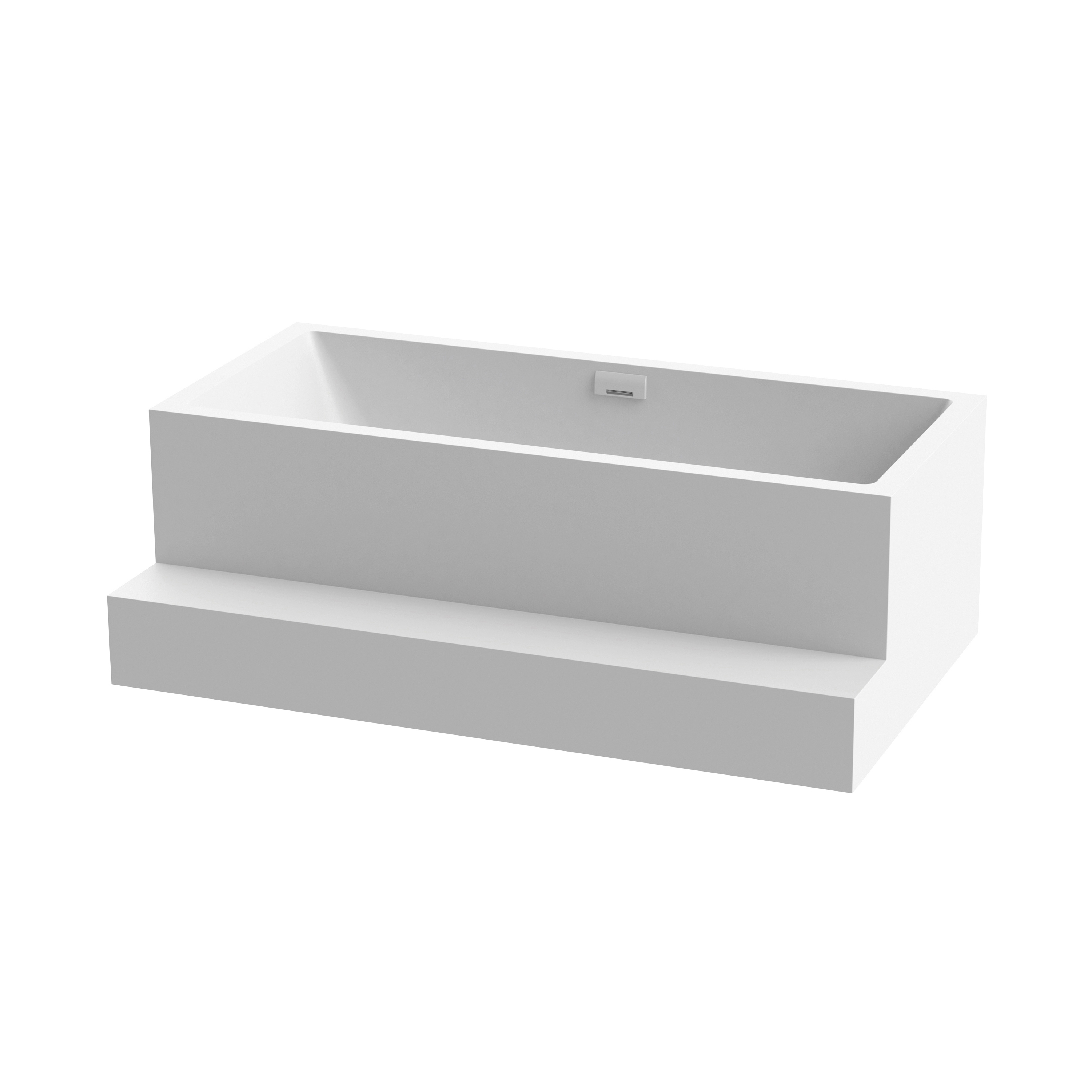 Display product Back-to-wall bath solid surface white 2-sided left with spout matt white with step from manufacturer Vigour