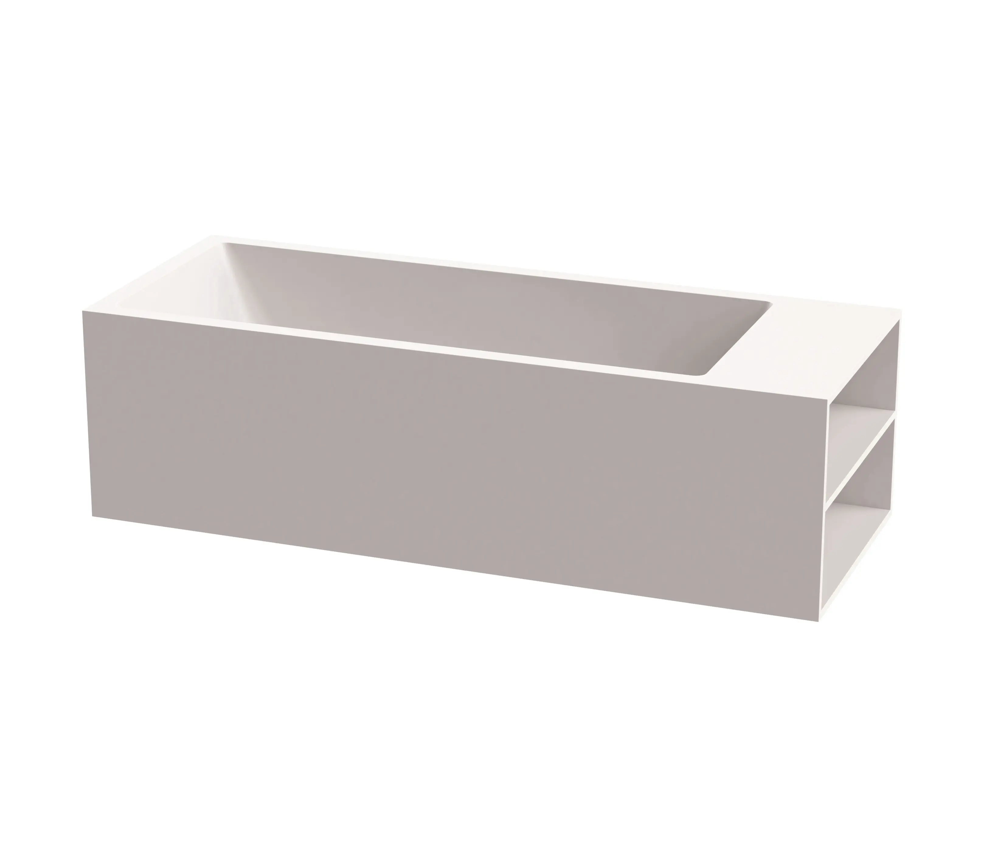 Vigour - Back-to-wall bath solid surface white 3-sided matt White shelf on right