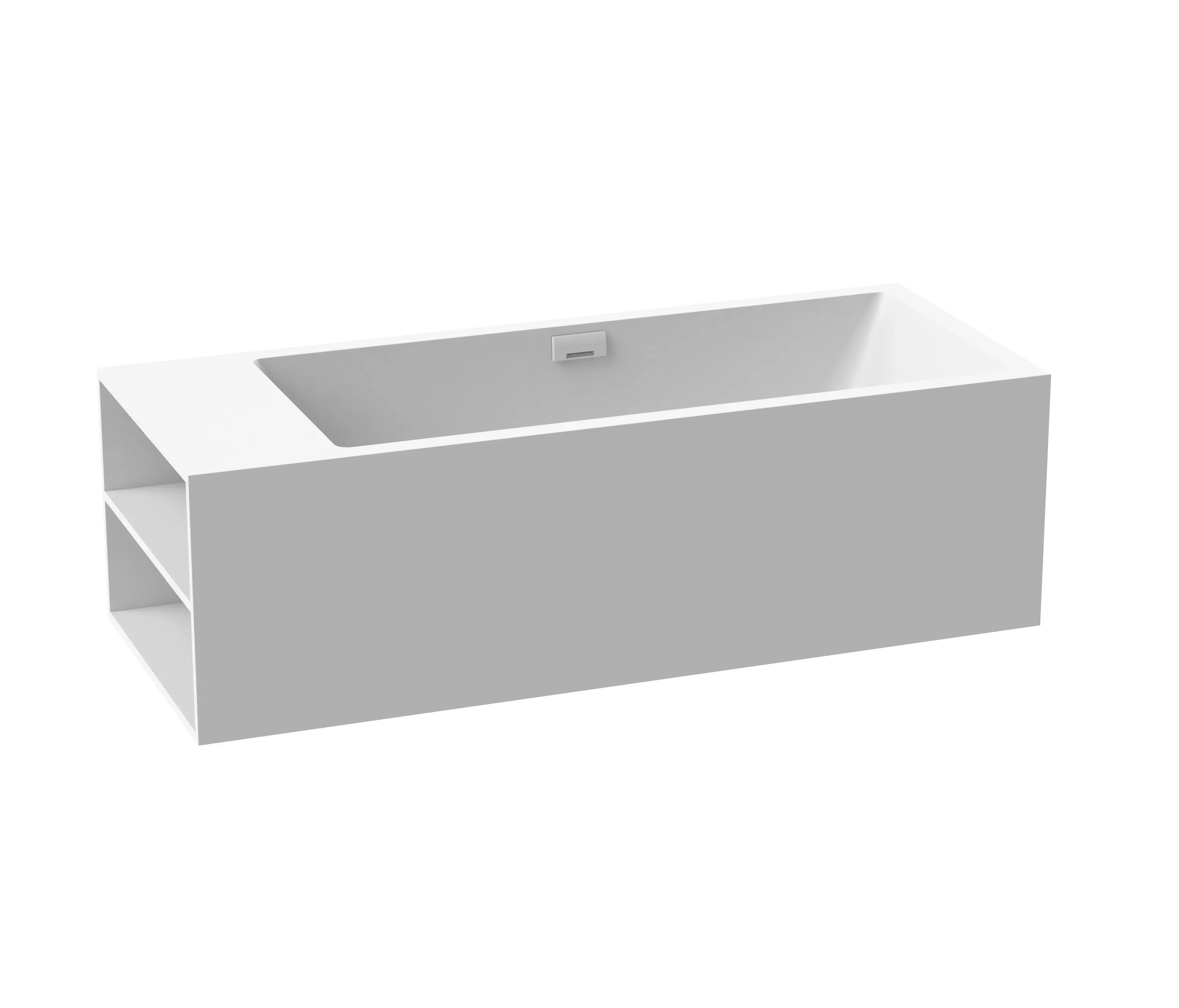 Vigour - Back-to-wall bath solid surface white 3-sided with spout white matt shelf on left