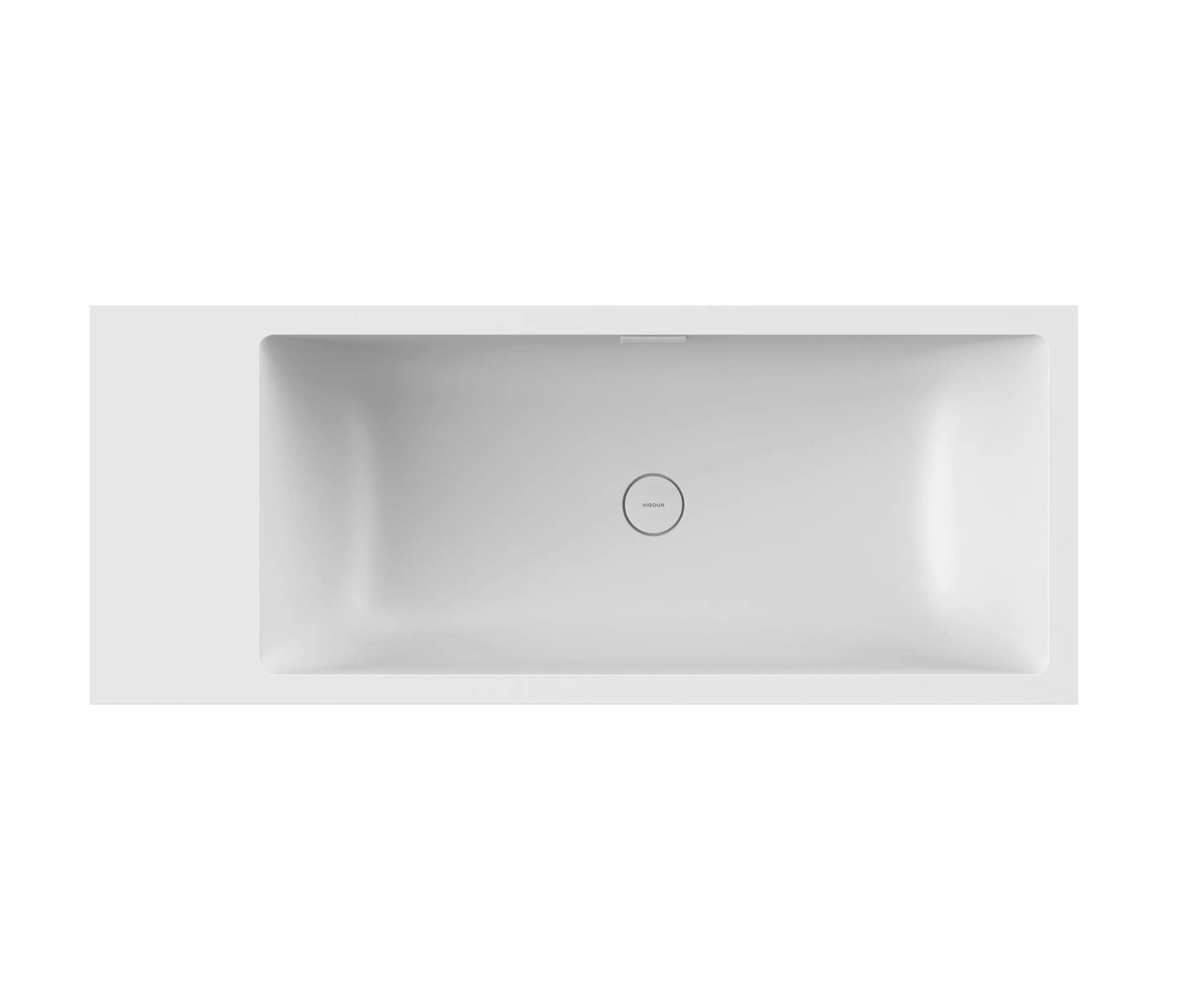 Vigour - Back-to-wall bath solid surface white 3-sided with spout white matt shelf on left
