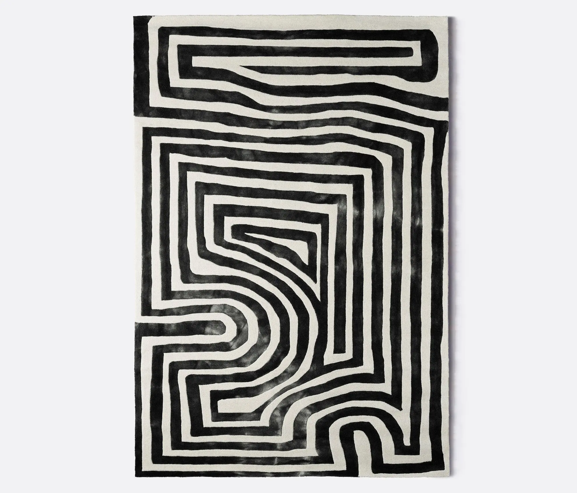 Dusty deco - Psychedelic Labyrinth Charcoal Dip Dye Rug | 200x300cm