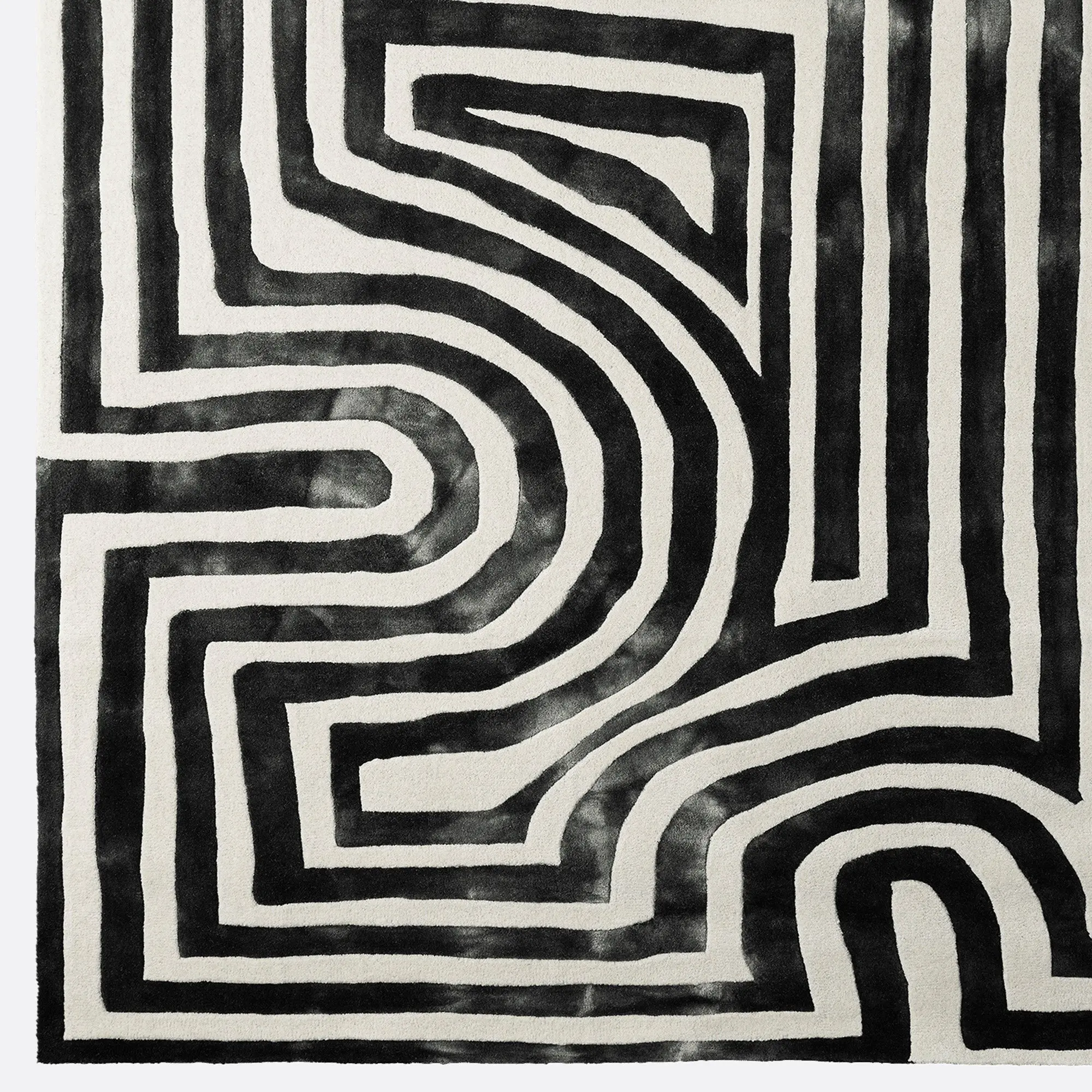 Dusty deco - Psychedelic Labyrinth Charcoal Dip Dye Rug | 200x300cm