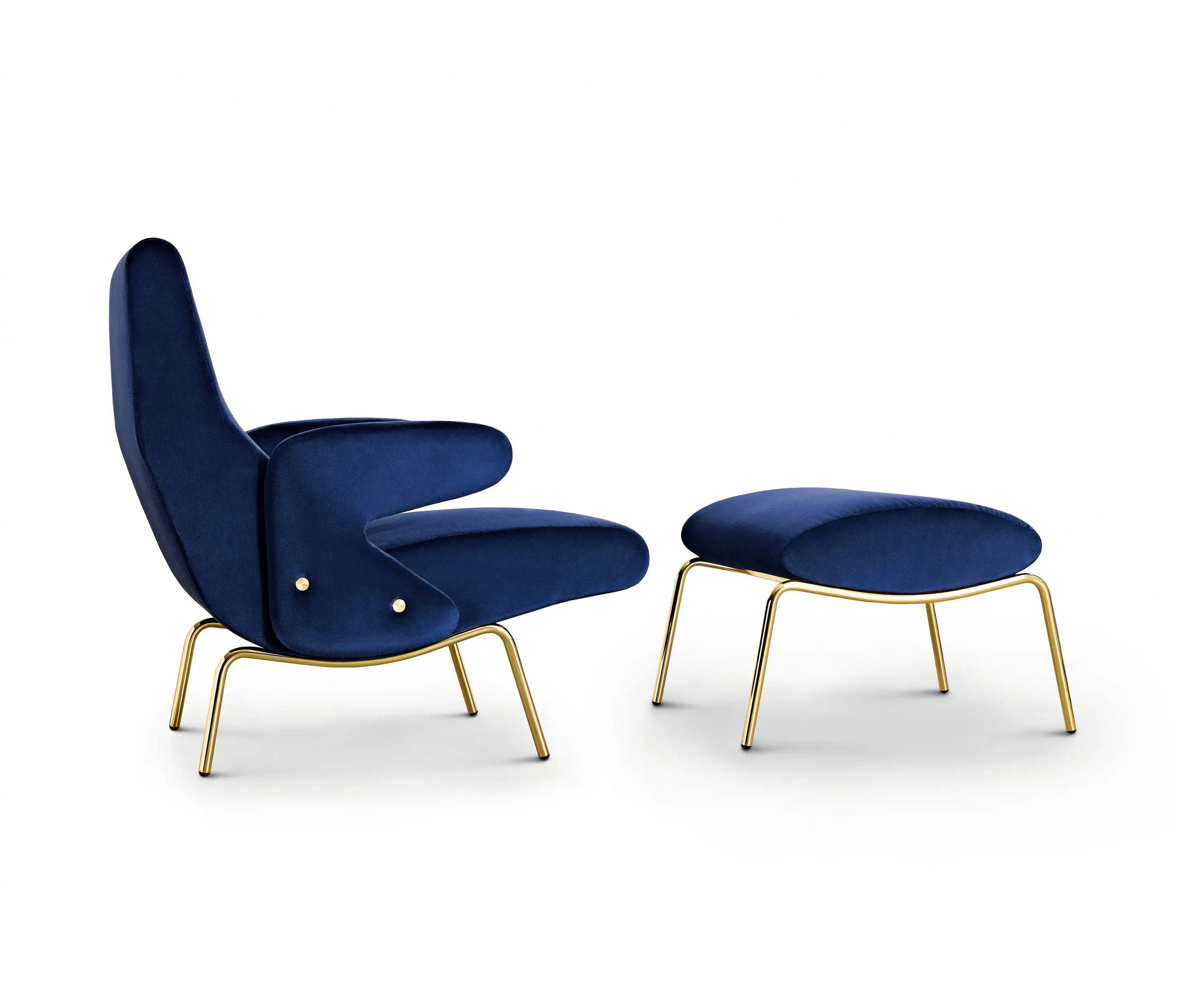 ARFLEX - Delfino Fauteuil et Pouf - Version avec base laquée or galvanique