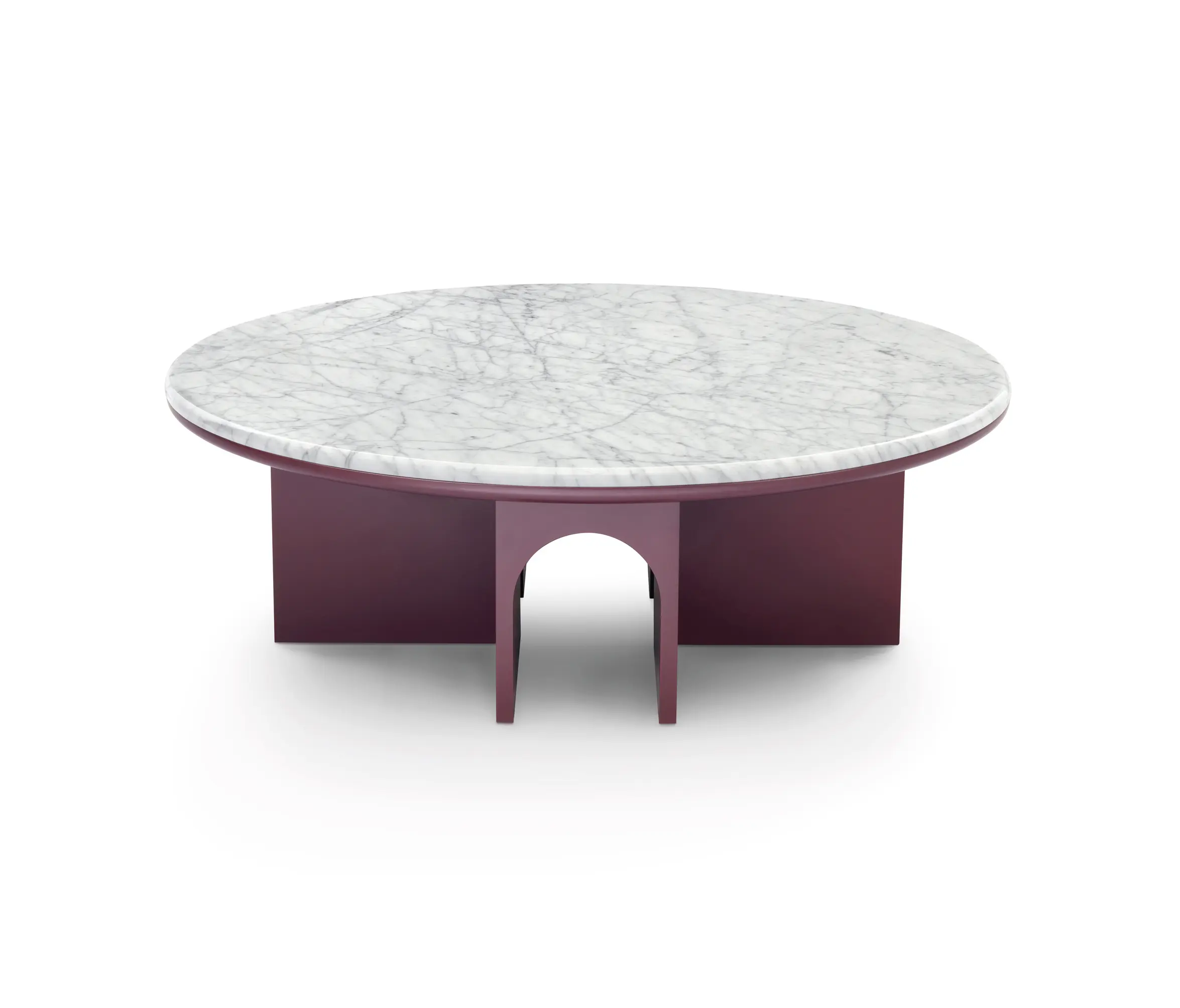 ARFLEX - Arcolor Small Table 100 - Version with bordeaux arflex lacquered Base and Carrara Marble Top