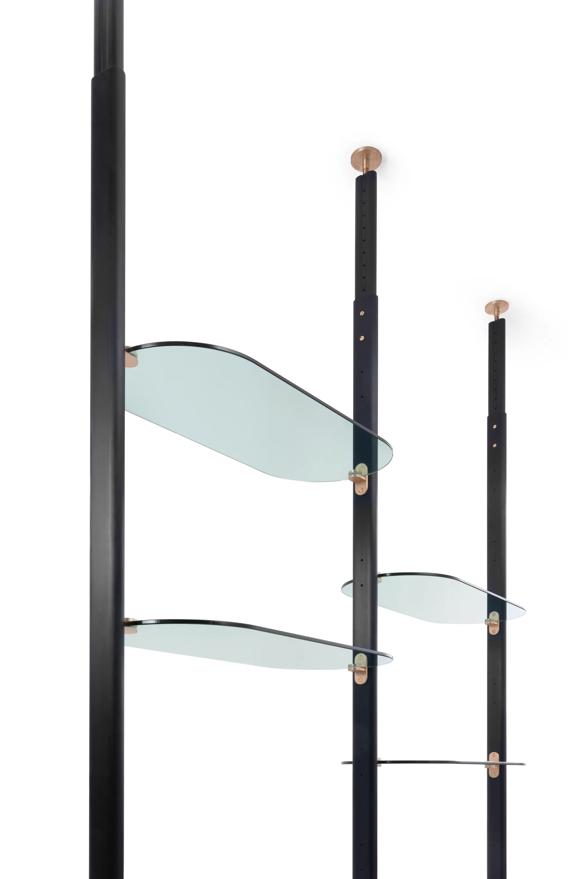 ARFLEX - Alba Bookcase - Ceiling fixing Version with green glass shelves