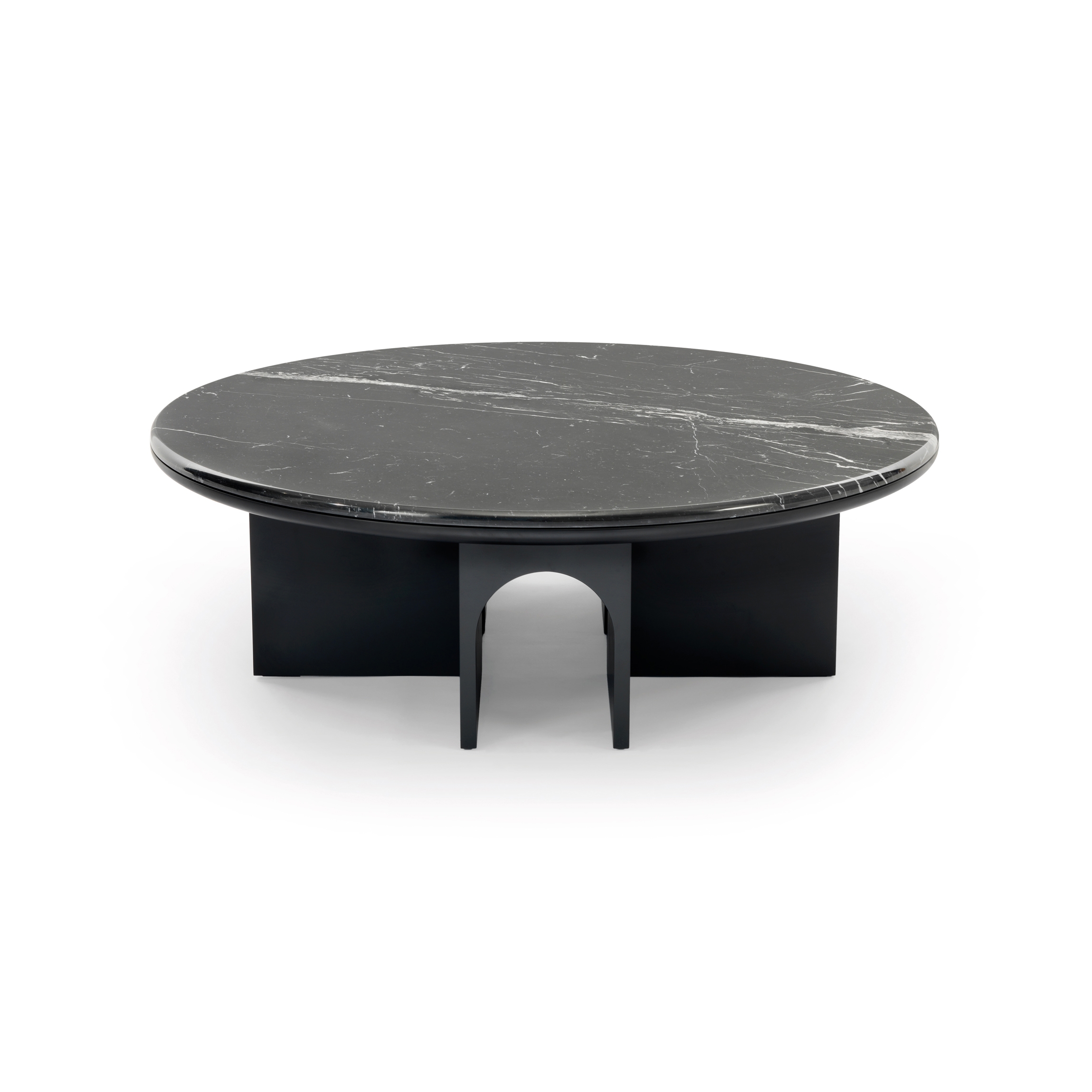 Arcolor Tavolino 100 - Versione con base laccata nera e top in marmo Marquinia
